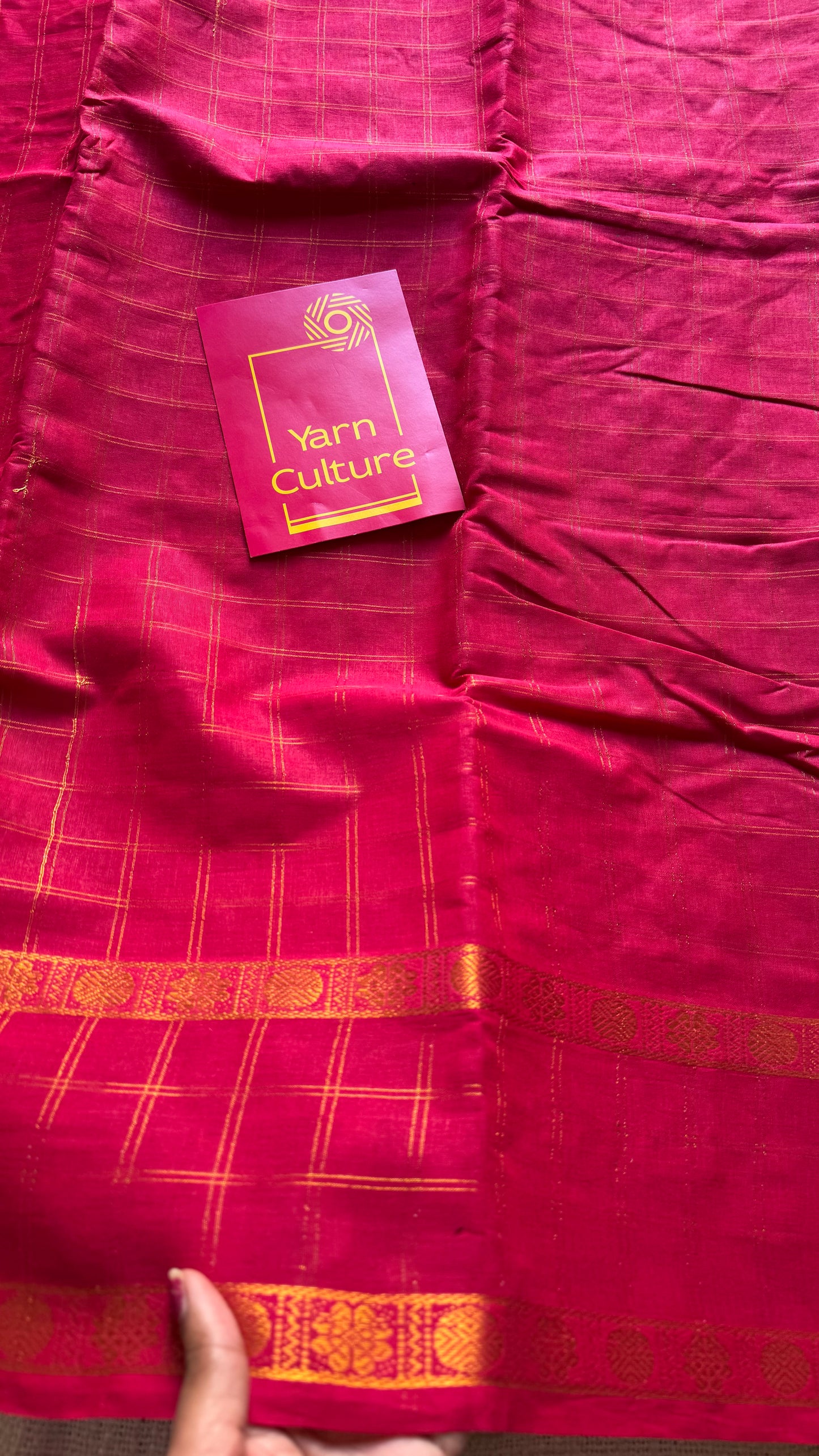 Pinkish red adayar gold zari kattam, sungudi cotton - YCCOTNOCSC45