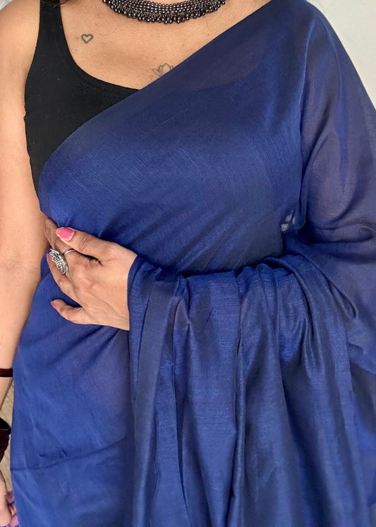 Dark blue soft cotton saree  - YCBCKCAP25