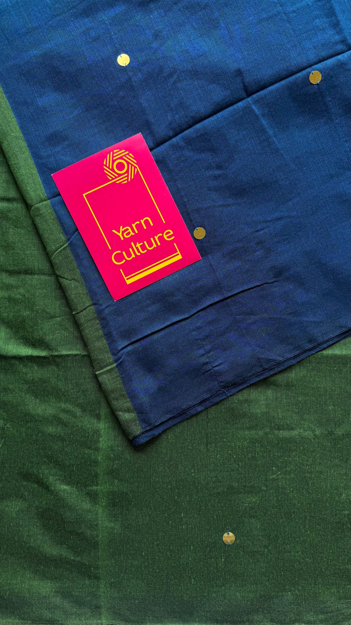 Blue with green contrast pallu, gini sequins, soft cotton saree - YCBCSCOC03