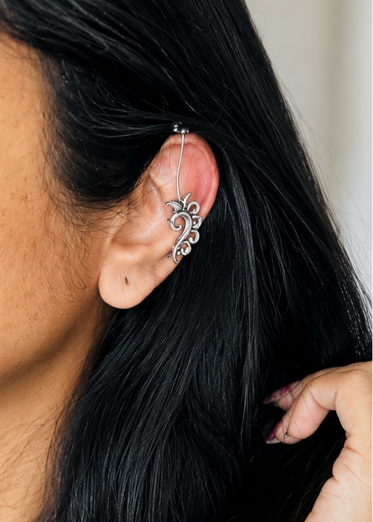 Bugadi clip-on (non pierced), paisley pattern, oxidised silver - YCOSEBU516