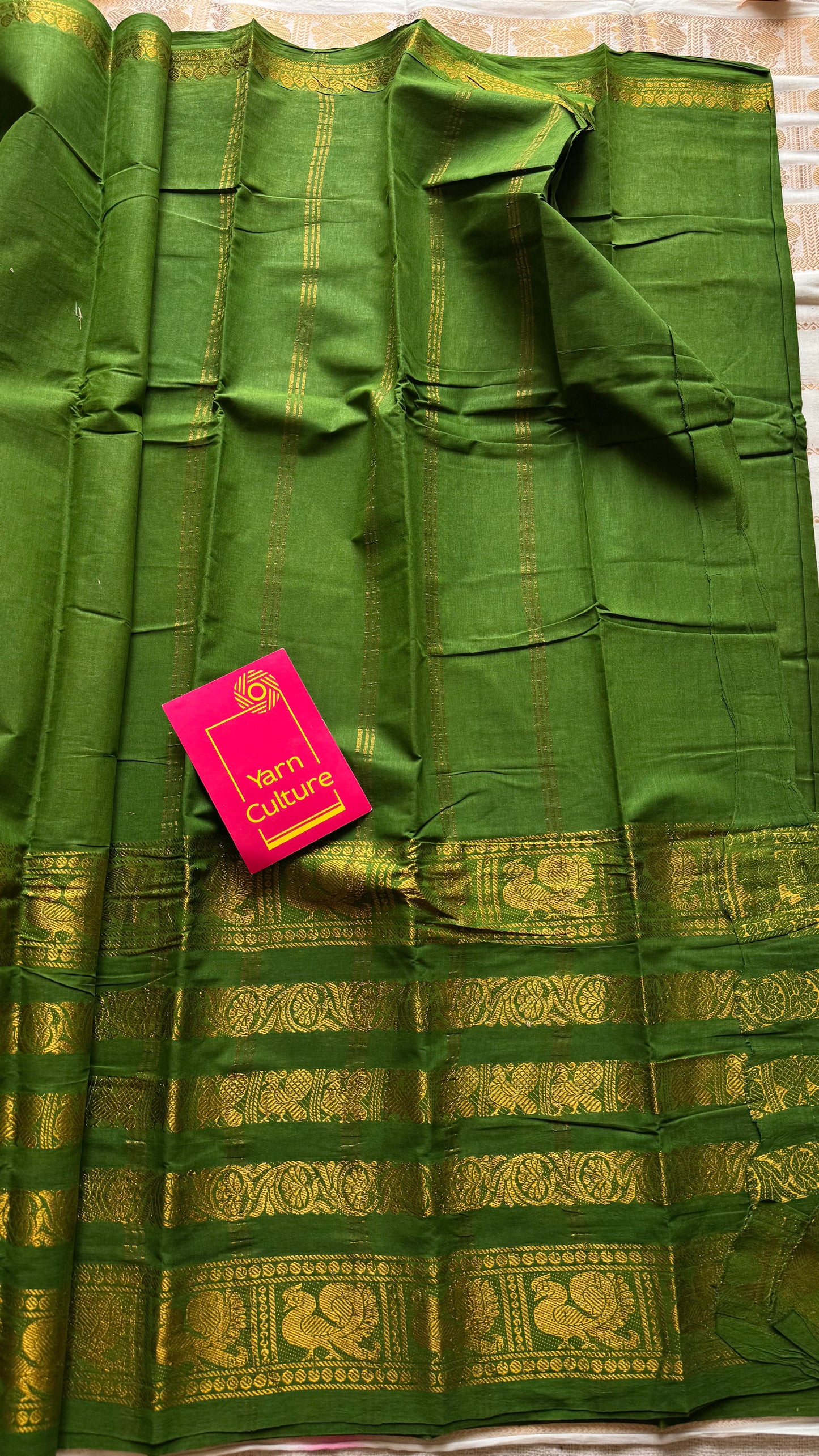 Bright green long border sungudi, kattuchayam dyed madurai cotton - YCCOTNMSAP132
