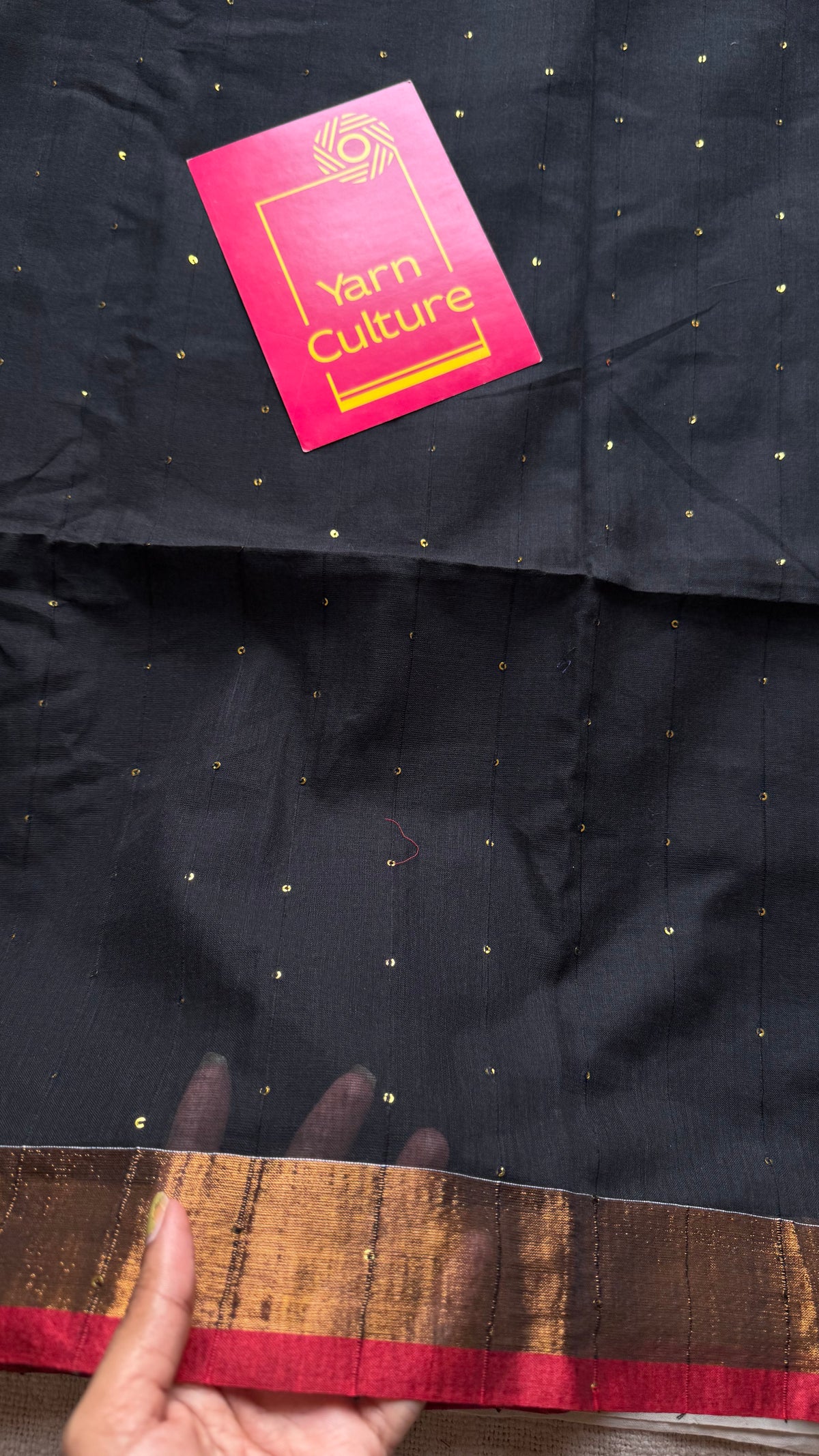 Black mul cotton saree with sequins and zari border - YCBCMCSE29