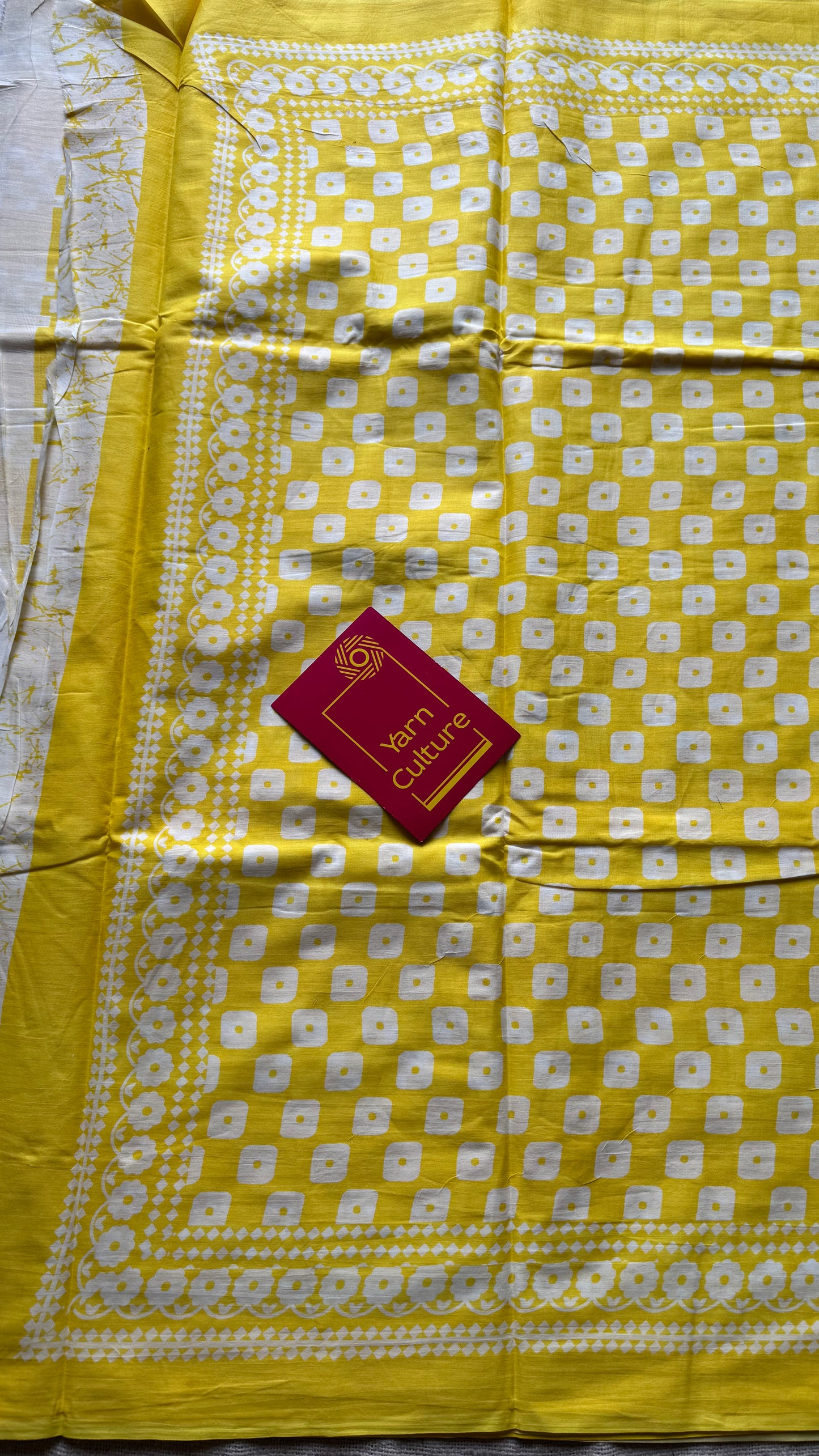 Yellow with white prints, soft cotton saree - YCTORCMA03