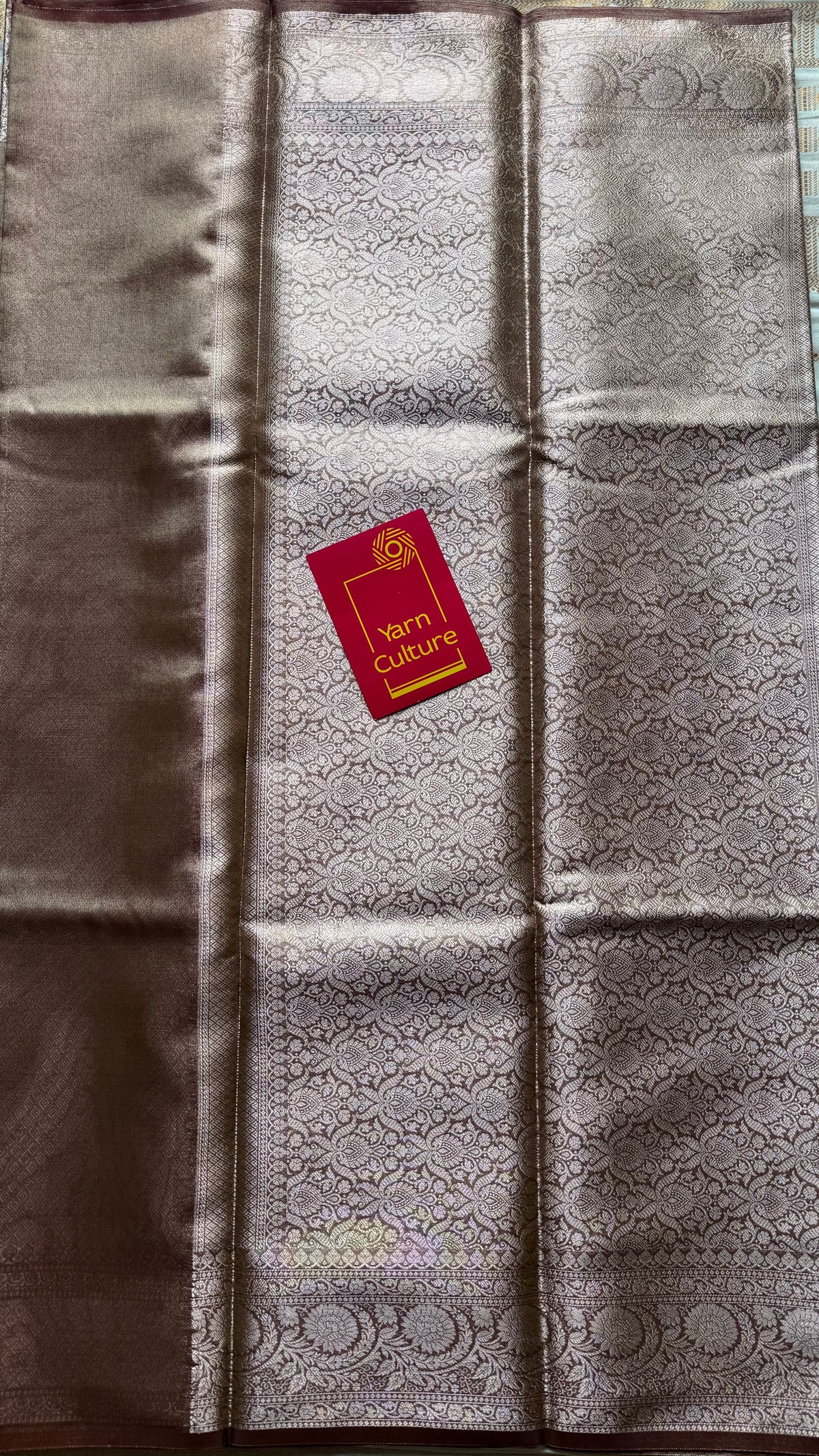 Champagne brown tissue Banarasi saree with zari border - YCBLTOC83
