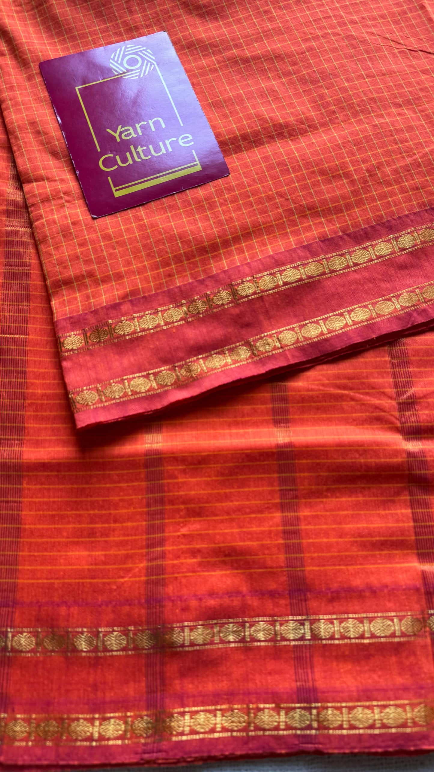 Bright orange, arani checks, cotton silk - YCCOTNOCAR05