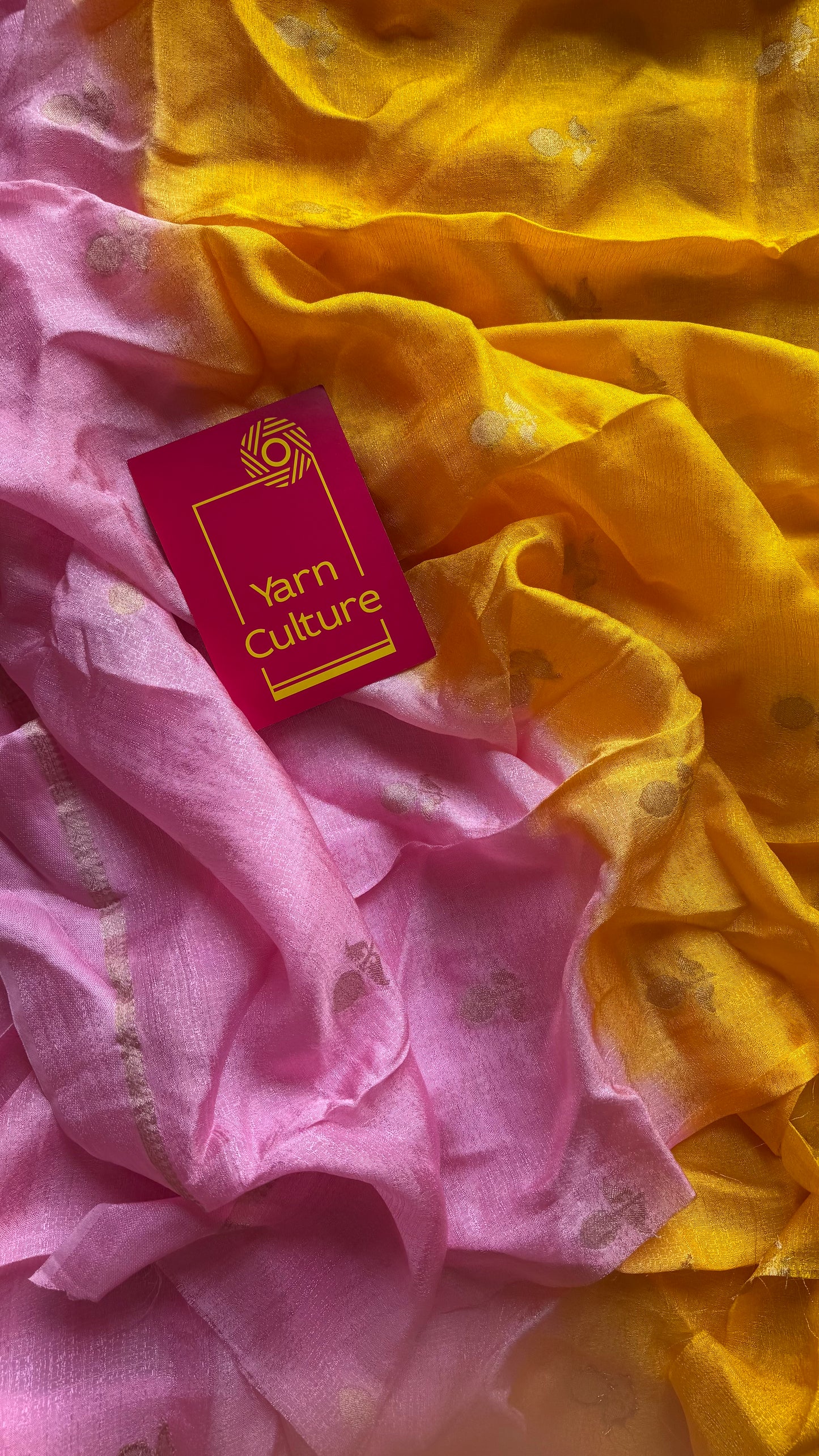 Pink yellow dual tone in viscose soft silk with satin border, jacquard zari motifs - YCDOSFE196