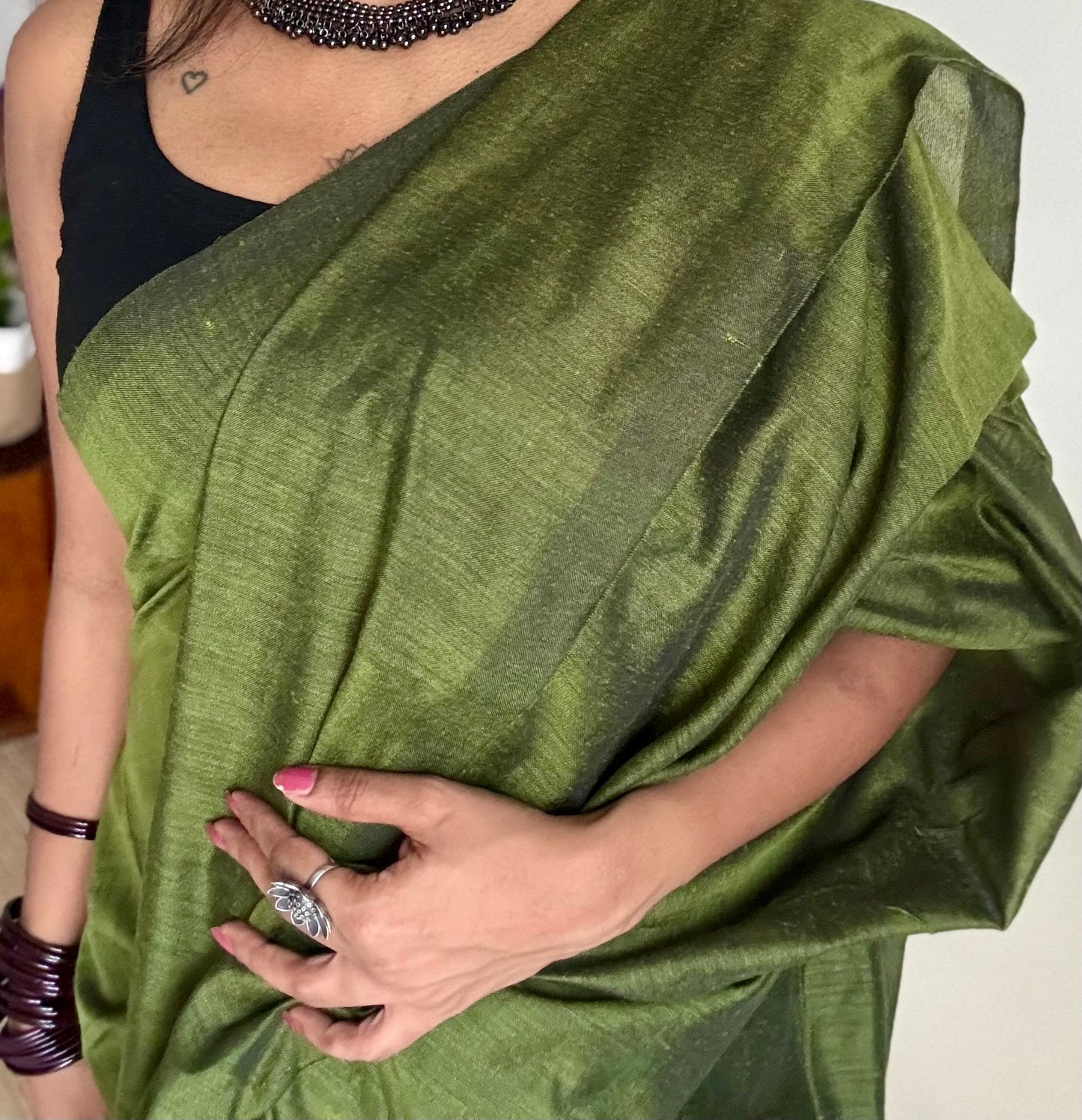 Olive green soft cotton saree  - YCBCKCAP18