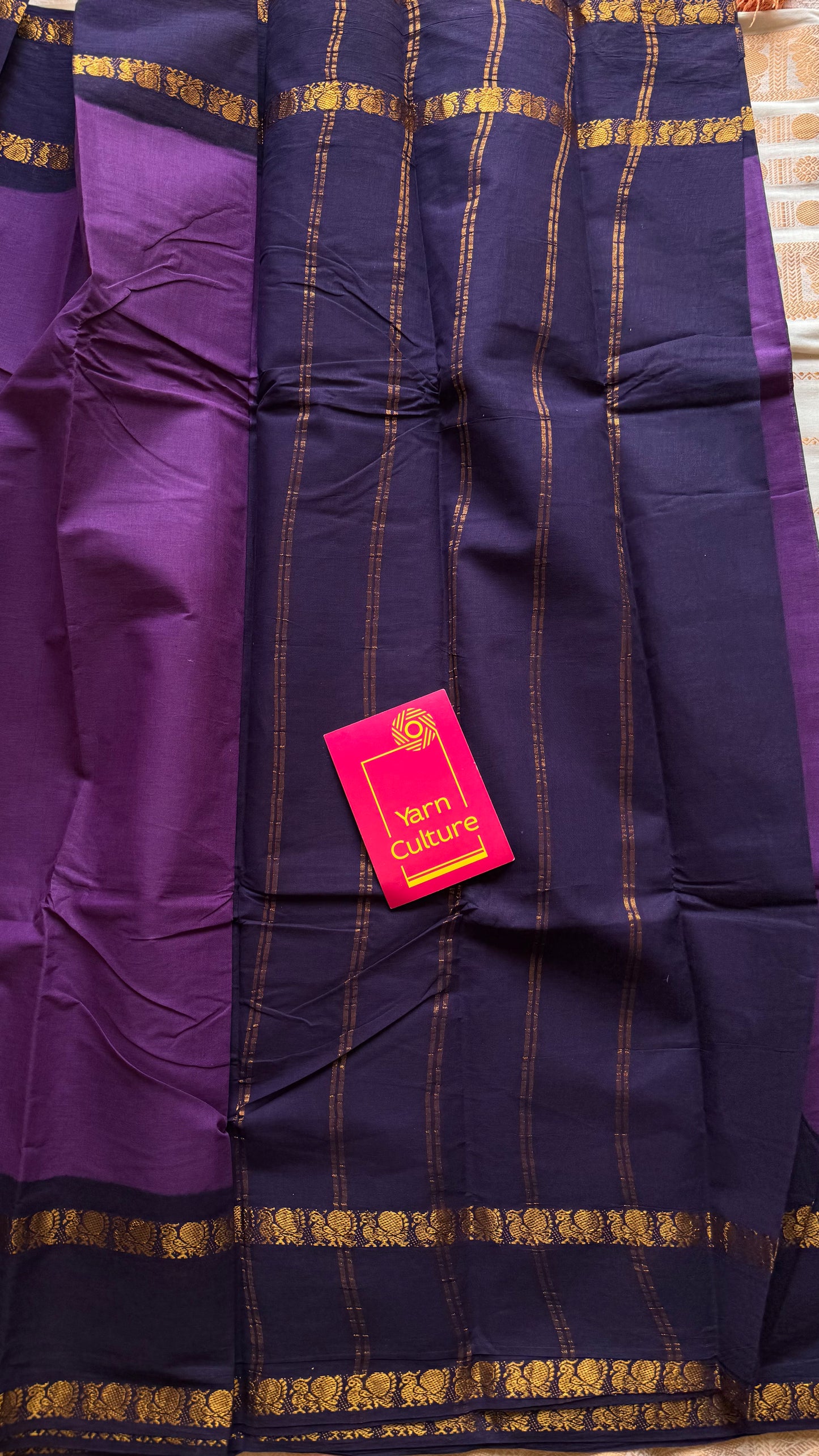 Purple with dark blue rettaipettu peacock double border, madurai soft cotton - YCCOTNMSAP204