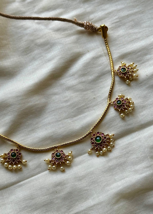 Multipendant ruby, green and pearl neckpiece - YCAGNP265