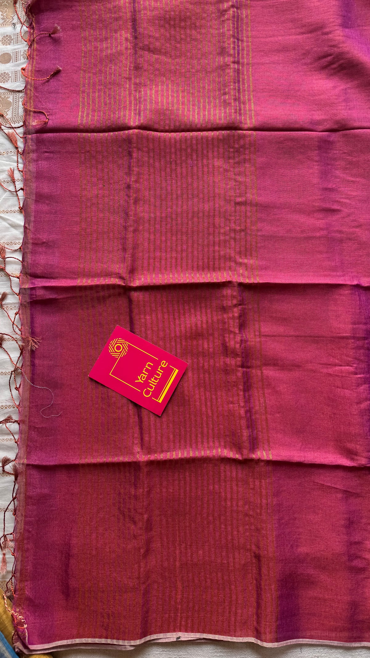 Magenta pink with gold, dual tone metallic tissue linen saree - YCBCLTOC57