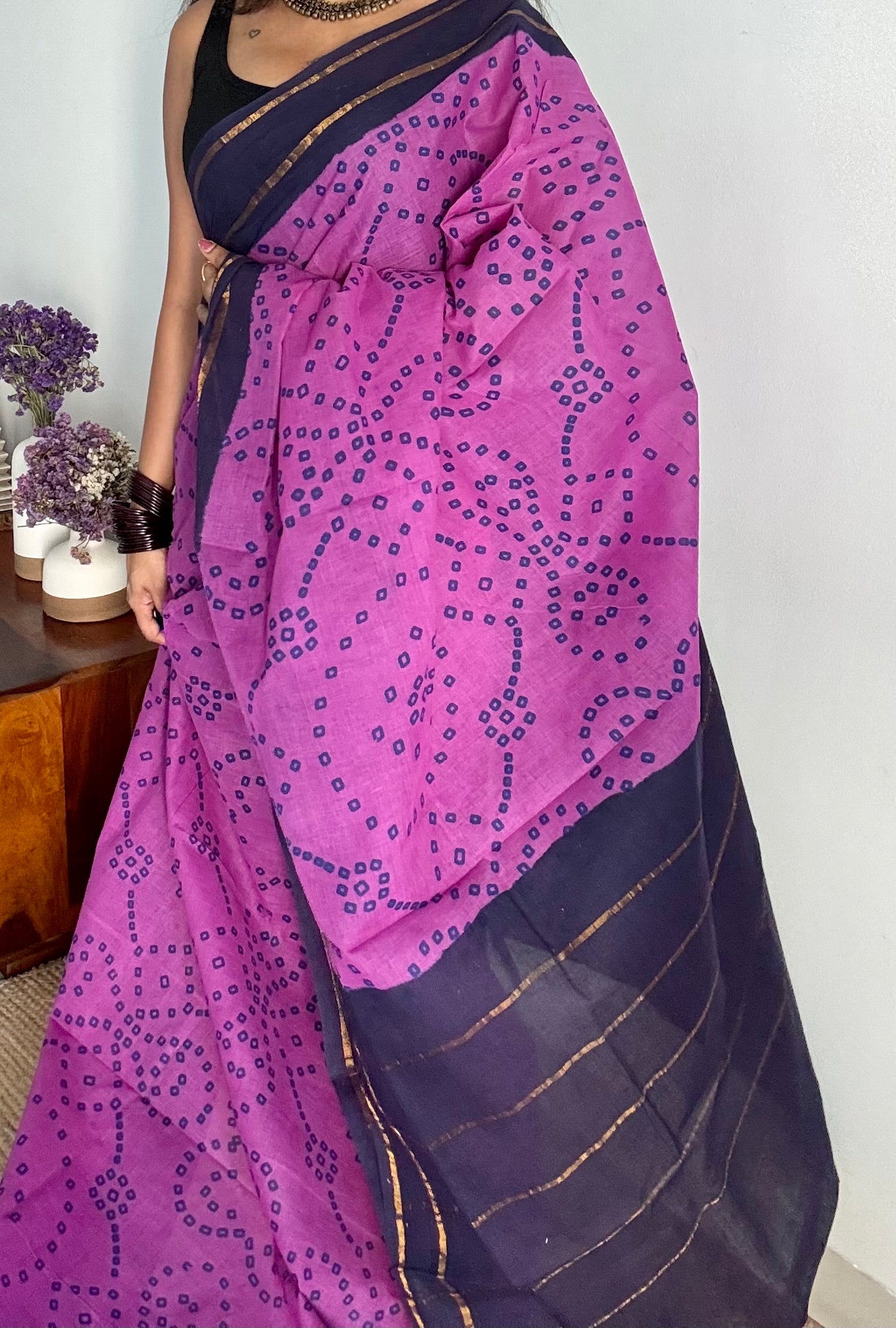 Purple with dark blue contrast, kattuchayam dyed madurai cotton saree - YCCOTNMA237