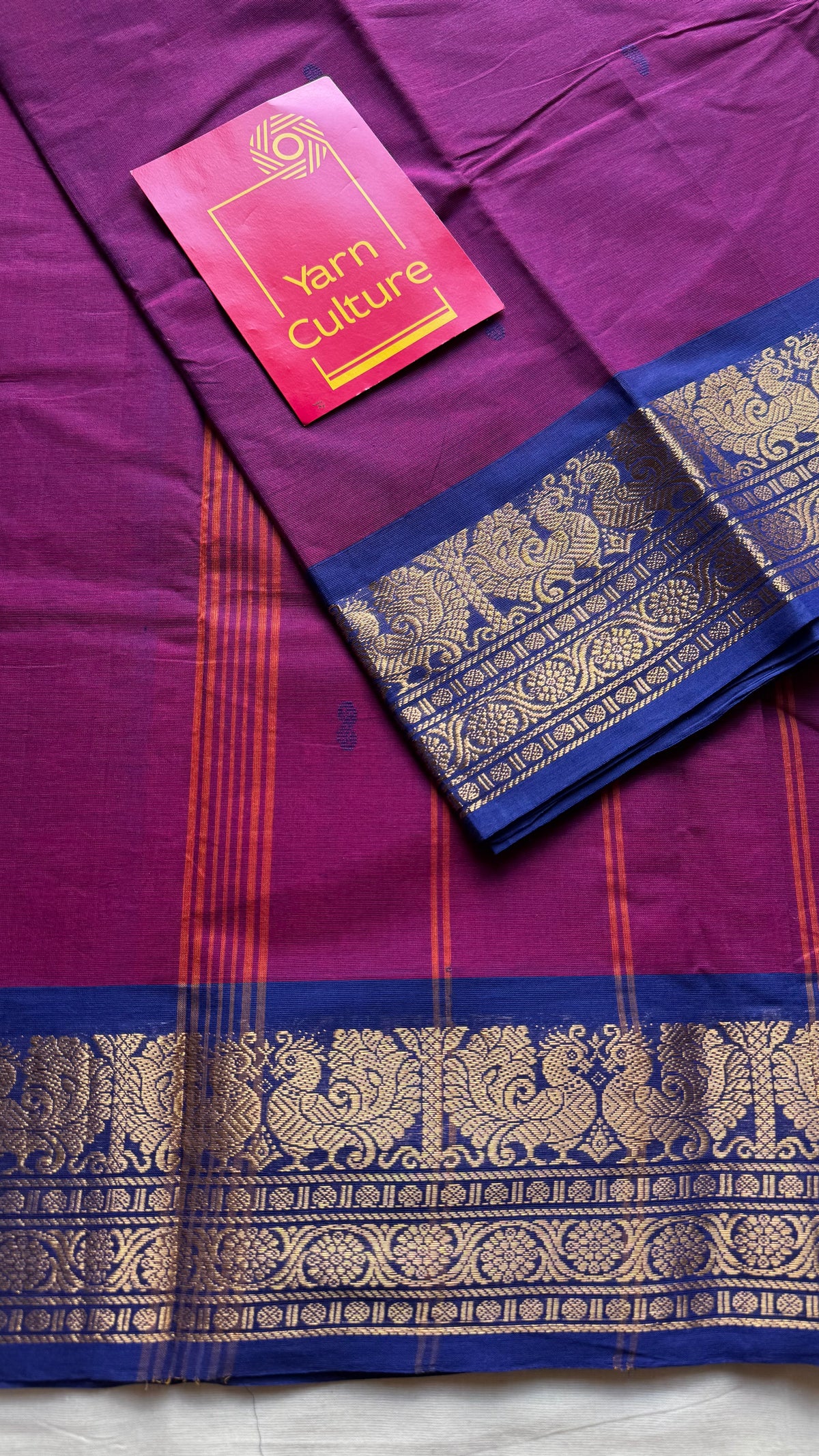 Purple pink with royal blue zari border chettinad cotton saree - YCCOTNCKSE15