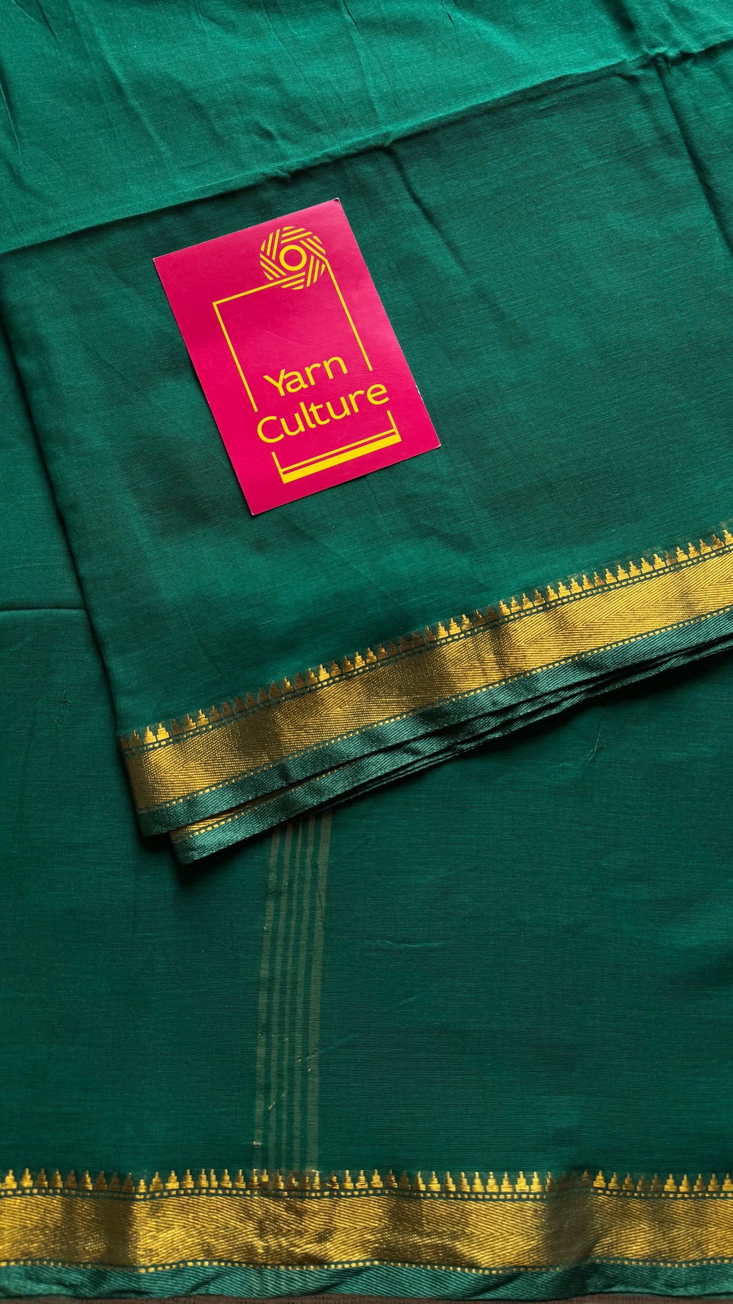 Dark green soft cotton with maheswari gold zari border - YCBCMCFE215