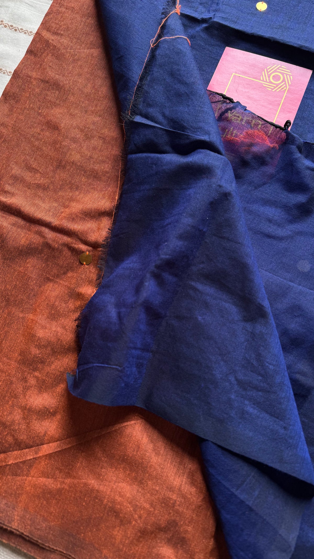 Orange with blue contrast pallu, gini sequins, soft cotton saree - YCBCSCOC08