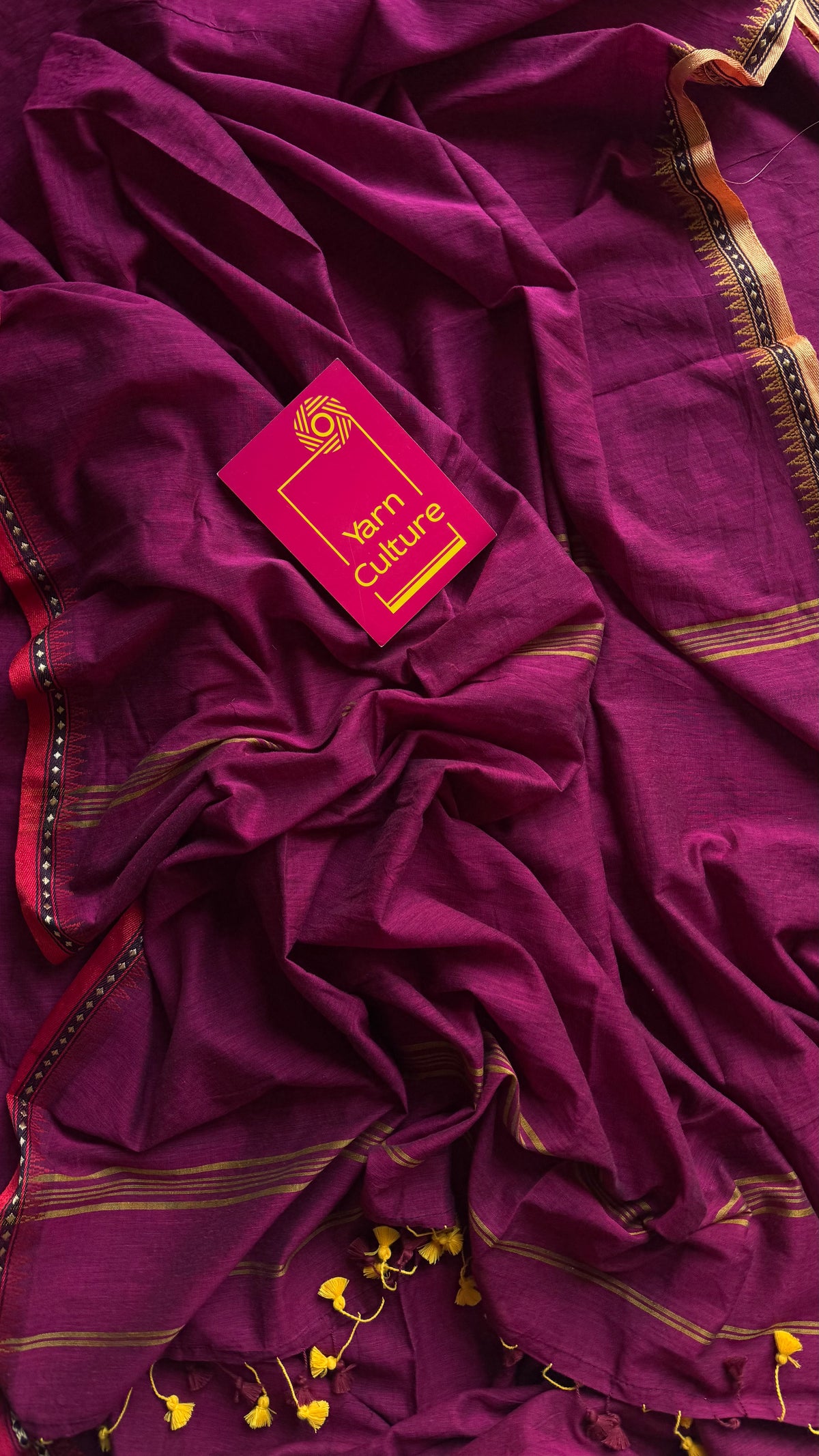 Handloom Bengal soft cotton saree, ruby with cream and red woven dual tone borders - YCBCMCSE43
