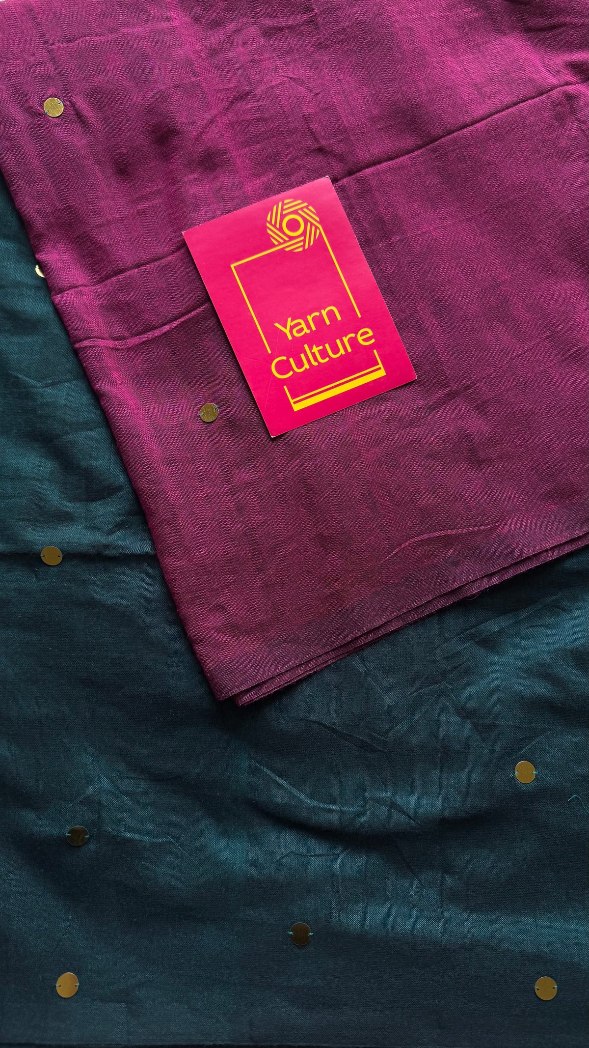 Ruby with peacock green contrast pallu, gini sequins, soft cotton saree - YCBCSCOC10