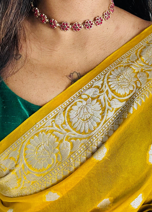 Ruby floral pendant neckpiece with earrings - YCGPNP642