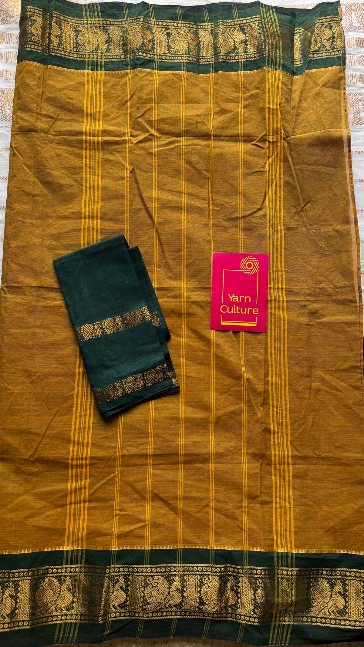 Ginger green with dark green, sungudi and chettinad cotton half and half saree - YCCOTNIDOC134