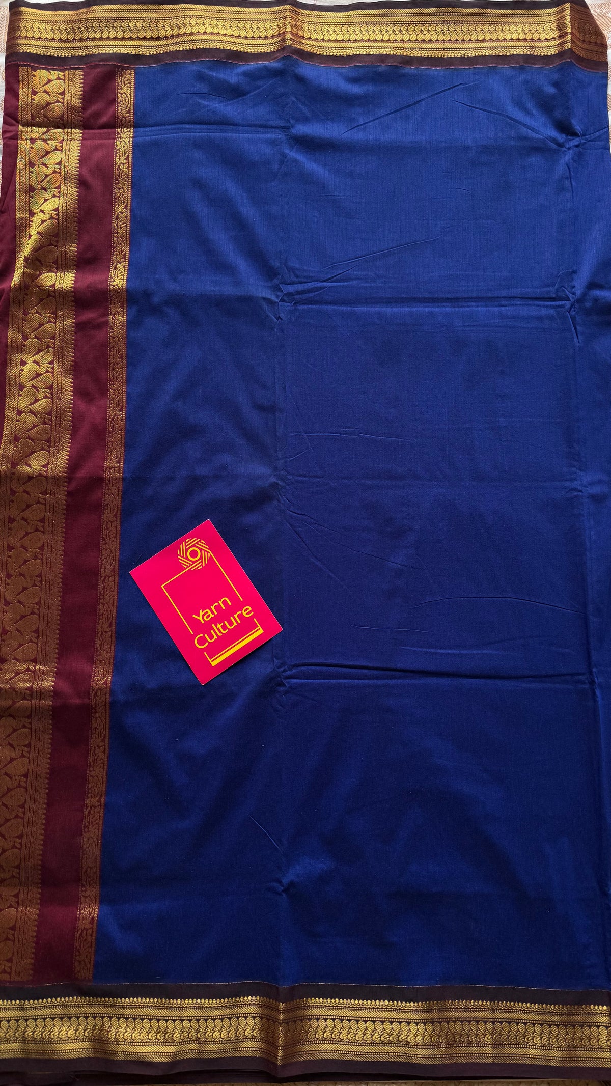Royal blue with brown, cotton silk saree with zari border - YCCOTNKCOC106