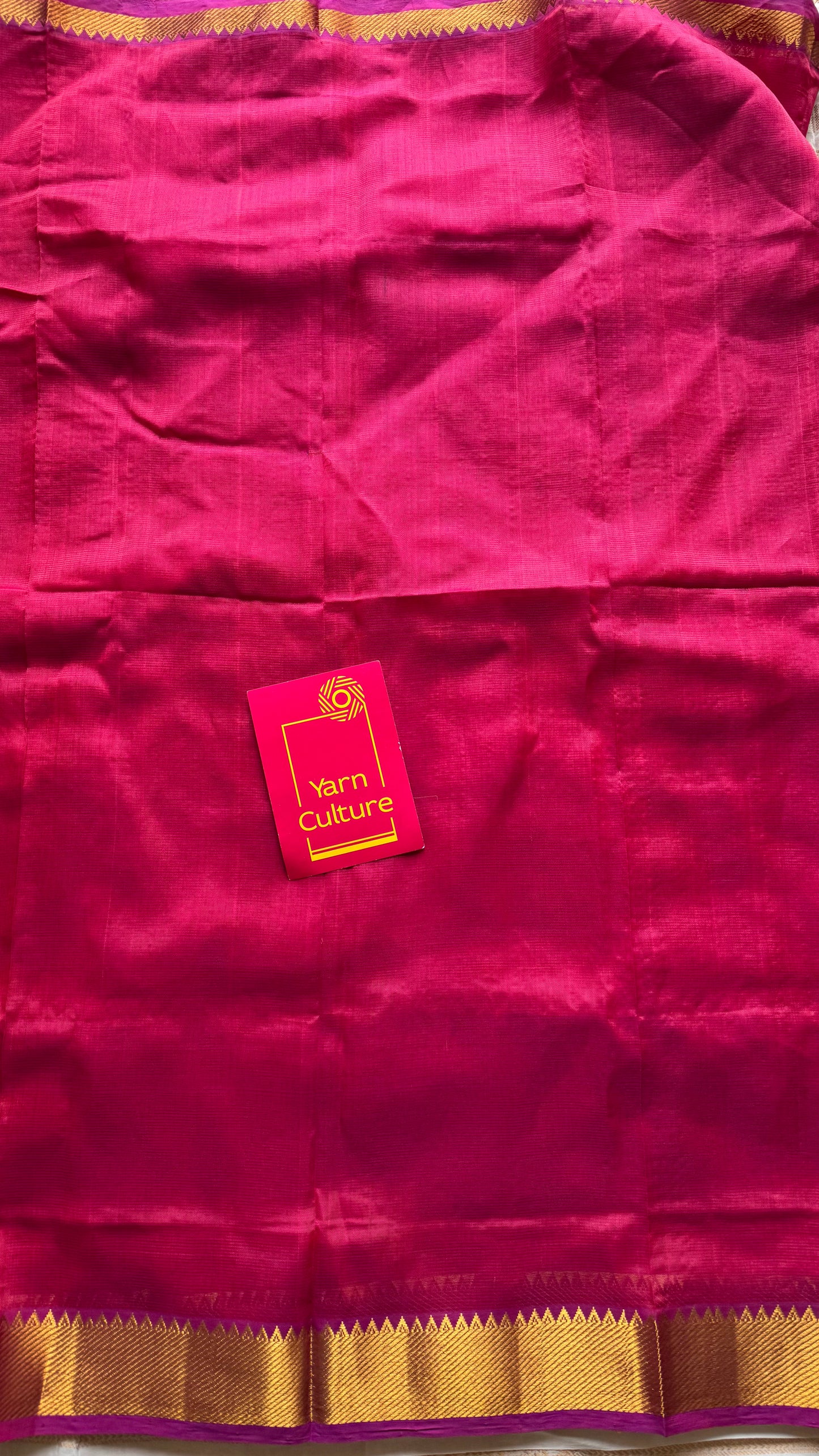 Plain hot pink dual tone with gold zari border, mangalgiri silk cotton, handwoven, soft, light weight - YCWOTDMSAP224