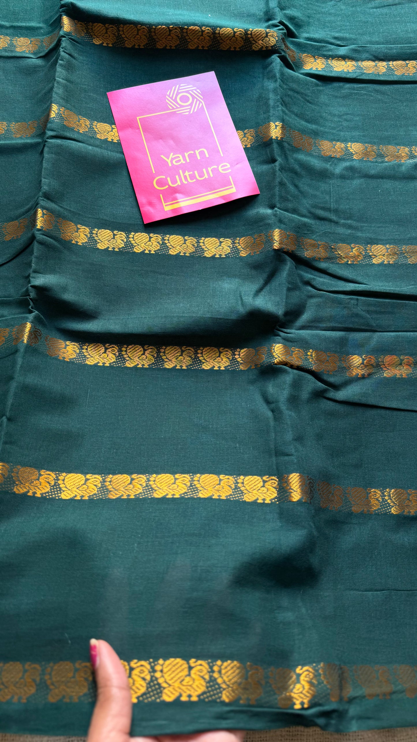 Dark green, peacock motif sungudi cotton - YCCOTNOCSC52