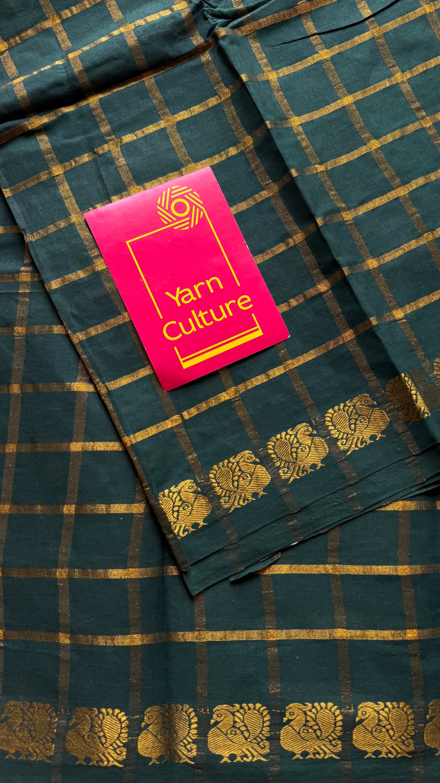 Bottle green pavithra kattam kattuchayam dyed madurai cotton saree - YCCOTNMSAP121