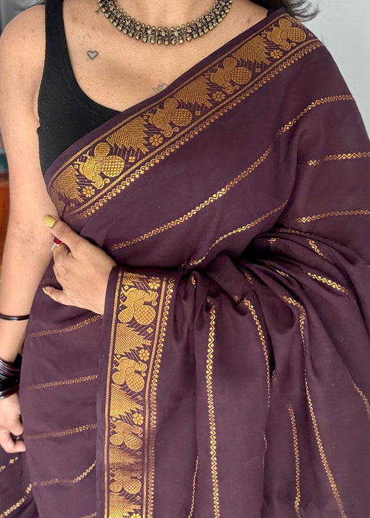 Brown veldhaari, kattuchayam dyed, madurai cotton - YCCOTNSEMS81