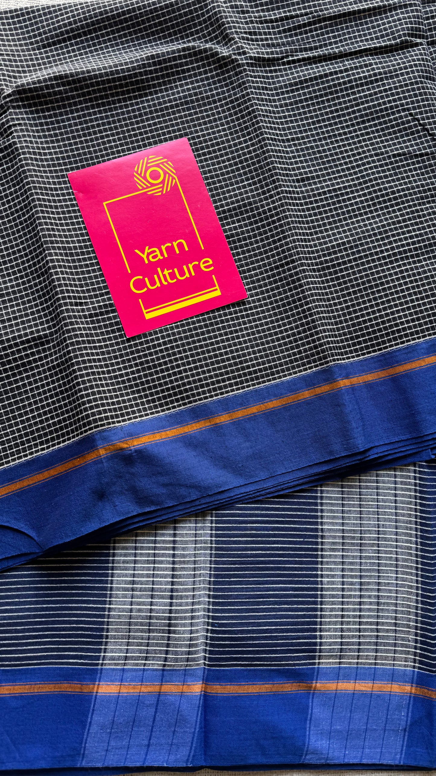 Classic black and white checks with blue border, patteda anchu, soft cotton - YCLOKC221