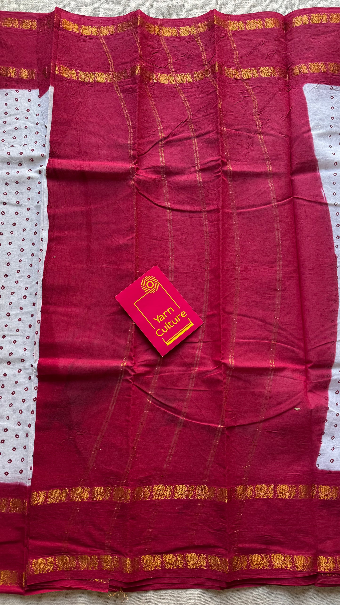 White and red rettaipettu peacock double bordered, kattuchayam dyed madurai cotton saree - YCCOTNMSFE96