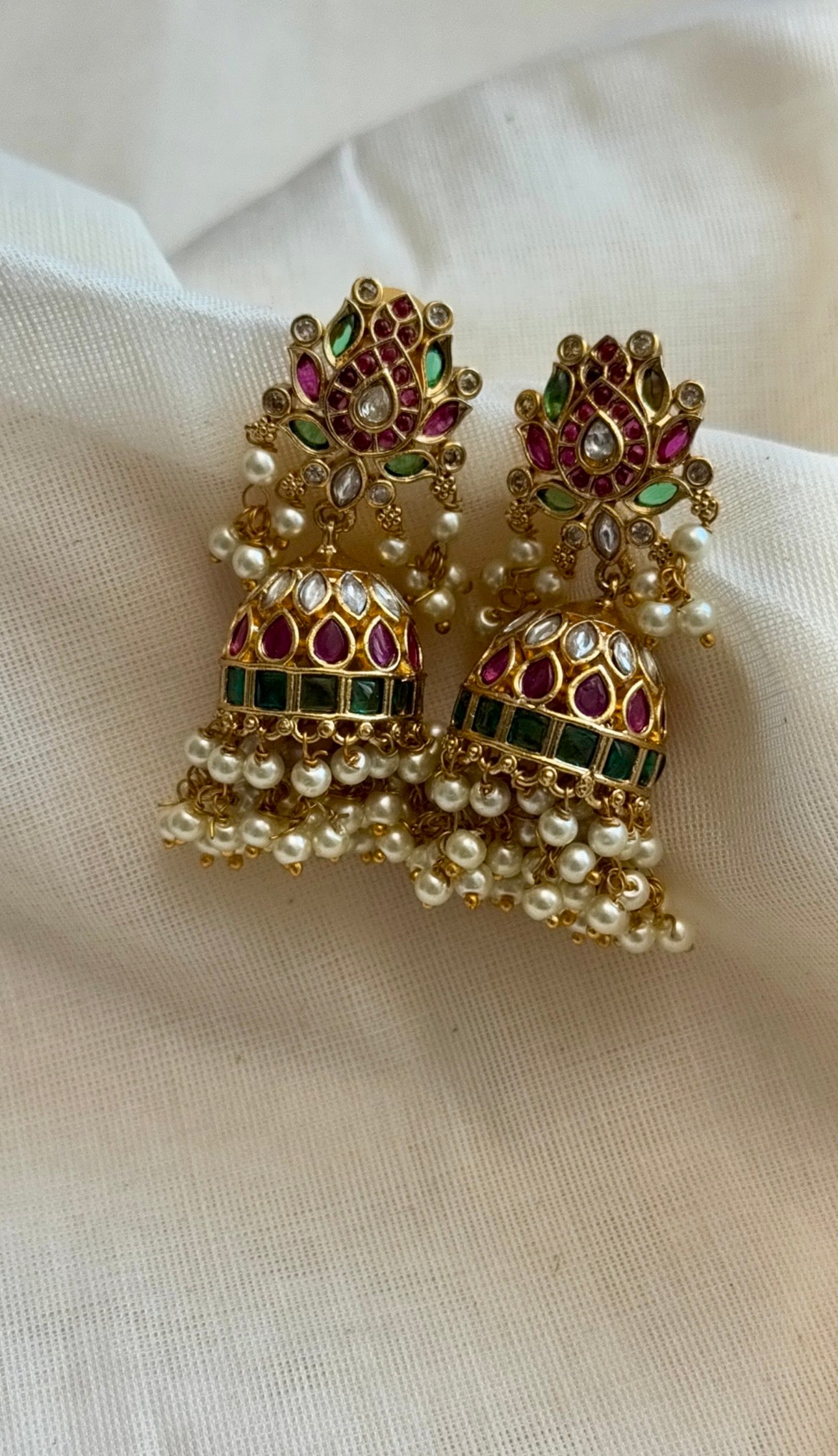 Ruby green pearl drops medium jhumka 1 - YCGPER828