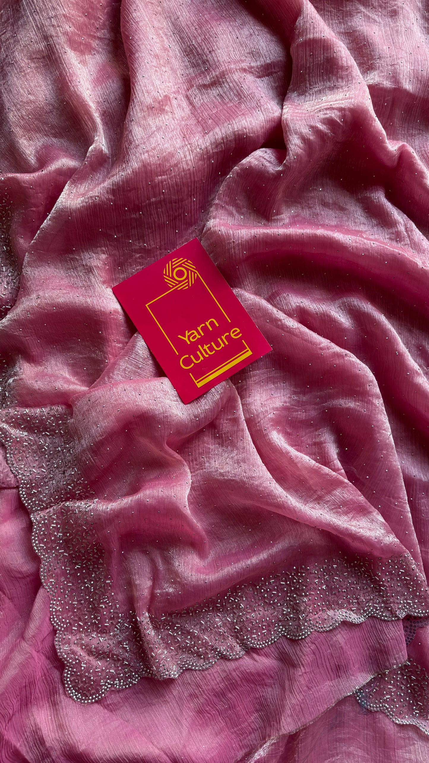 Candy Pop - pink dual tone space silk, jarkhan stone work - YCDOSNO37