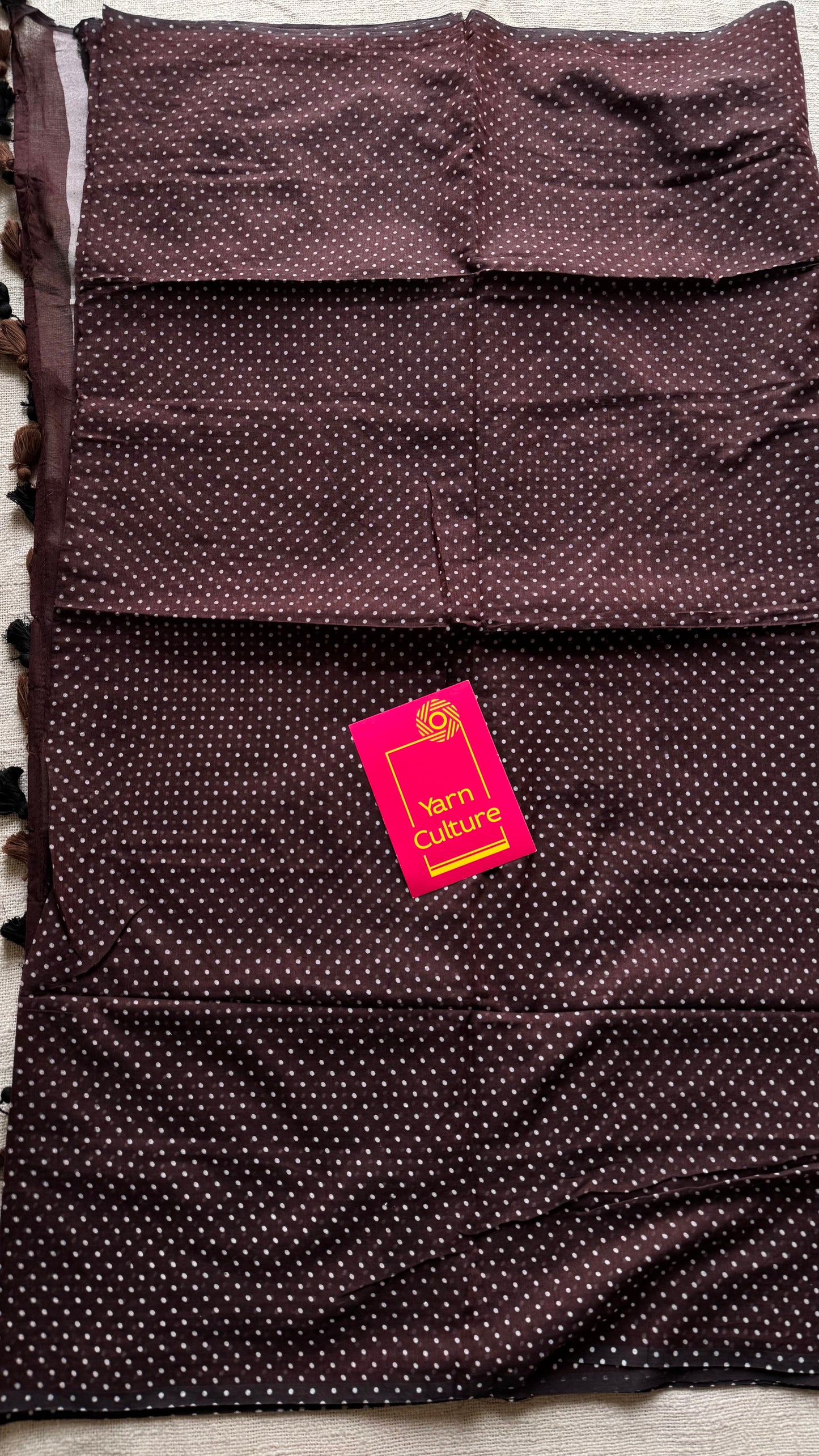 Brown with white polka dots mul cotton saree  - YCBCMCAP54