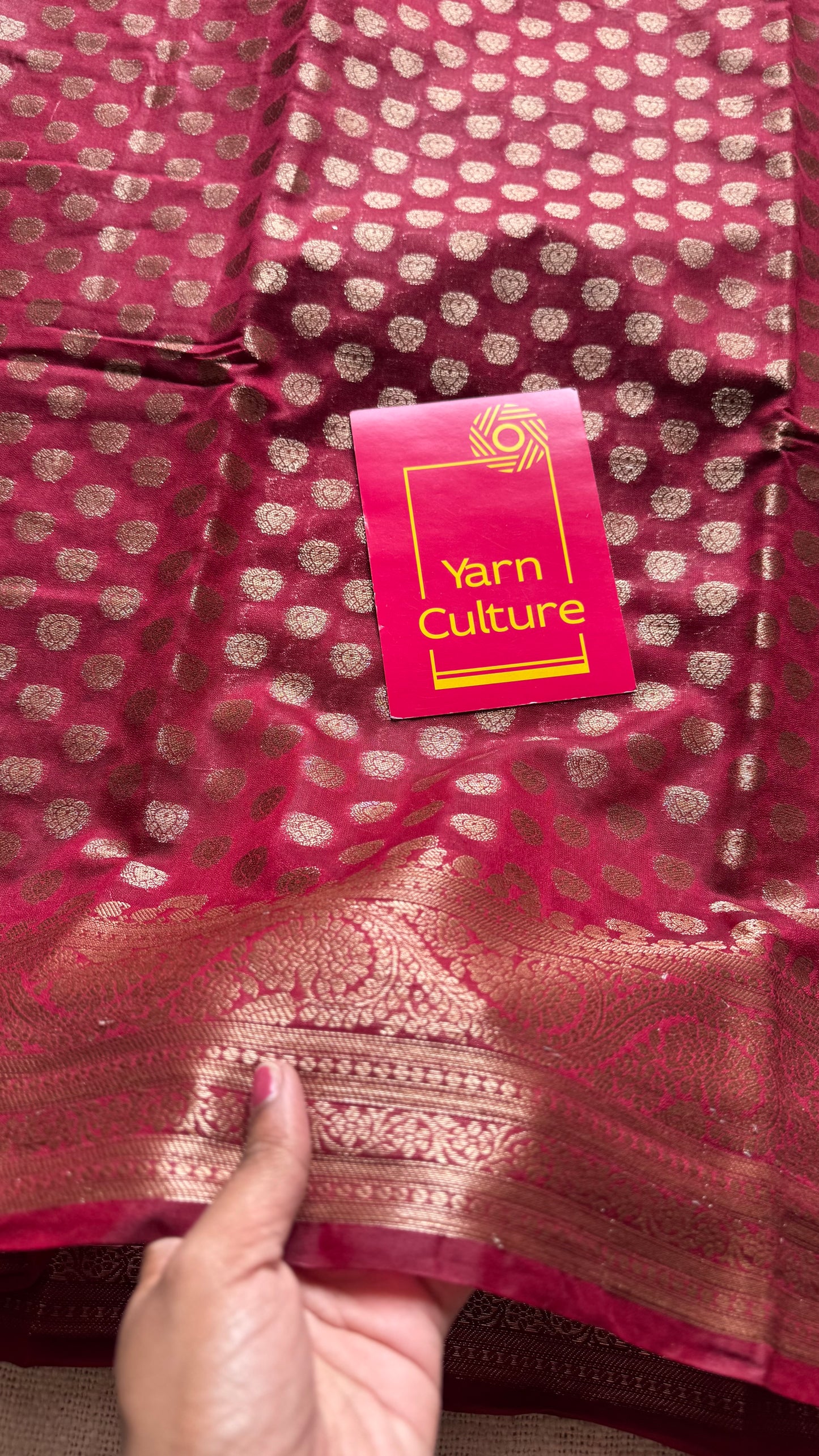Ruby - Maroon with a slight hint of pink, antique gold zari, Banarasi semi georgette - YCBLFEGAGZ16