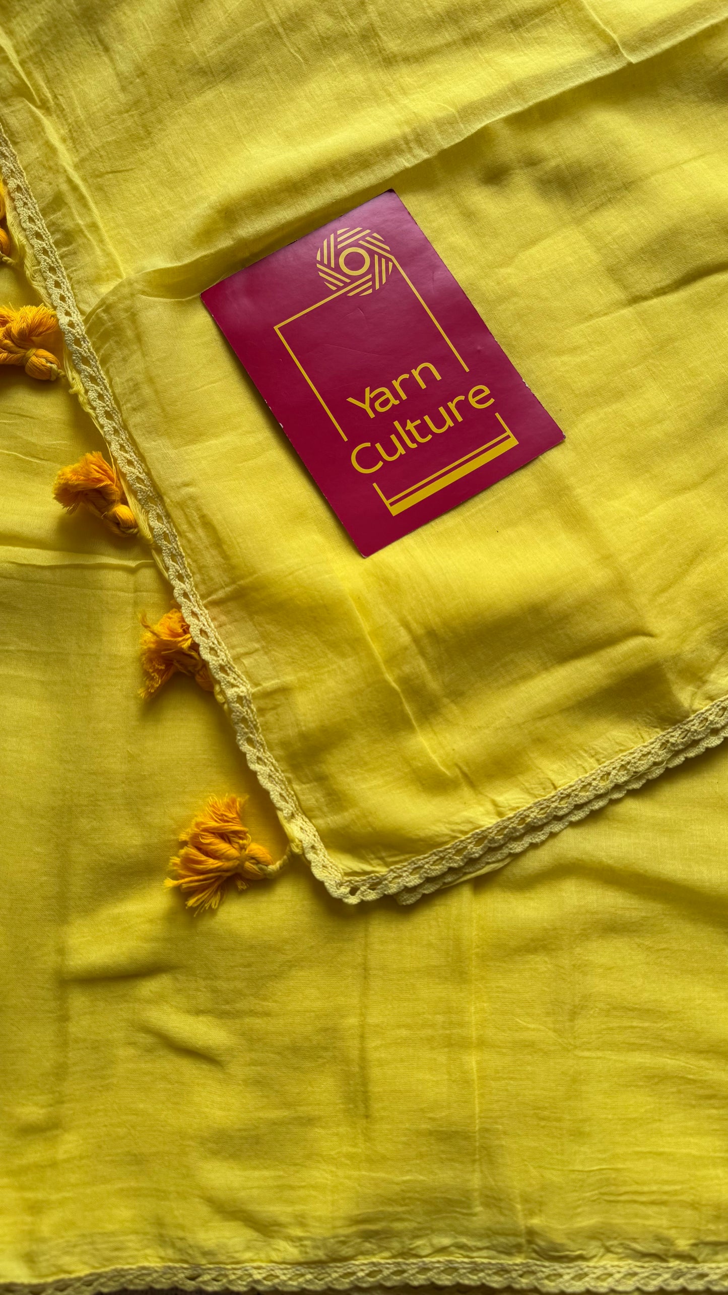 Yellow plain mul saree with lace border - YCBCMCFE402