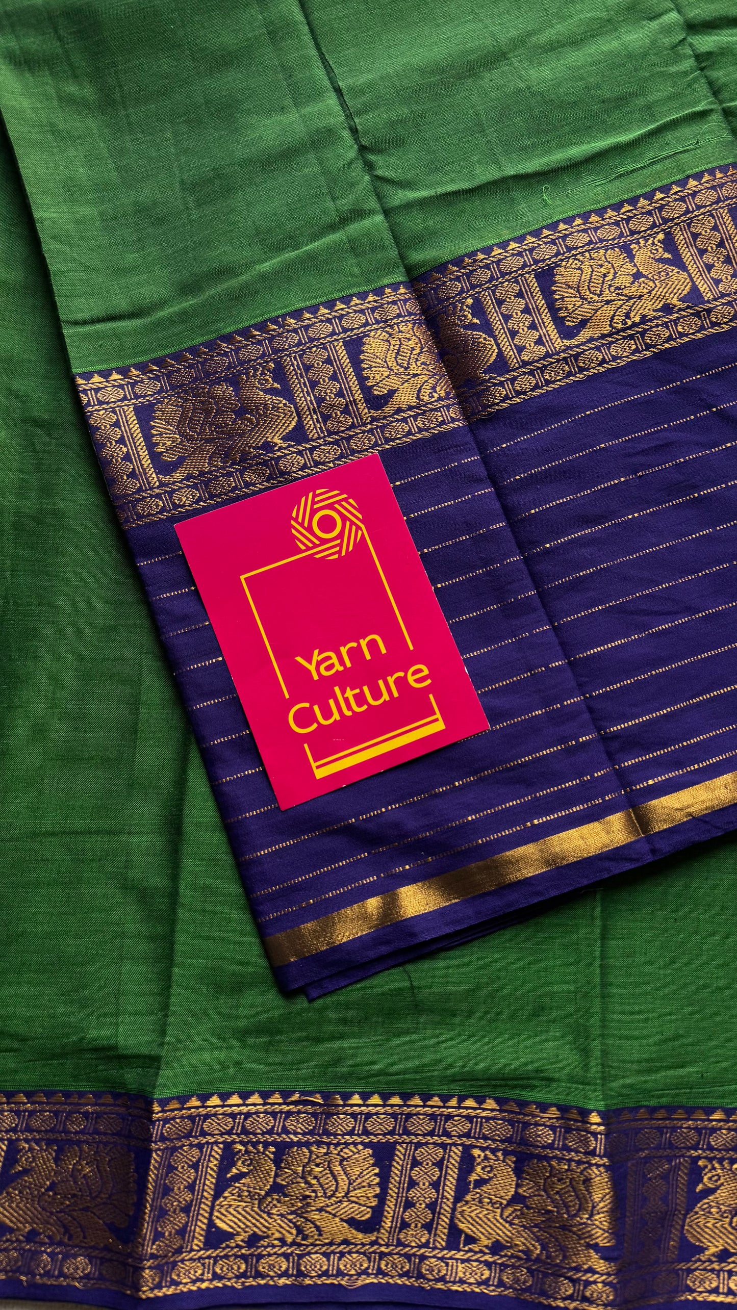 Green with blue border, premium narayanpet soft cotton - YCWOTDNPFE27