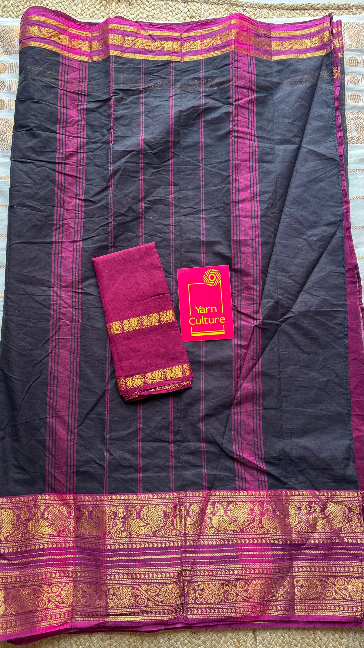 Black with purple pink (vadamalli), with sungudi and chettinad cotton half and half saree - YCCOTNIDOC128