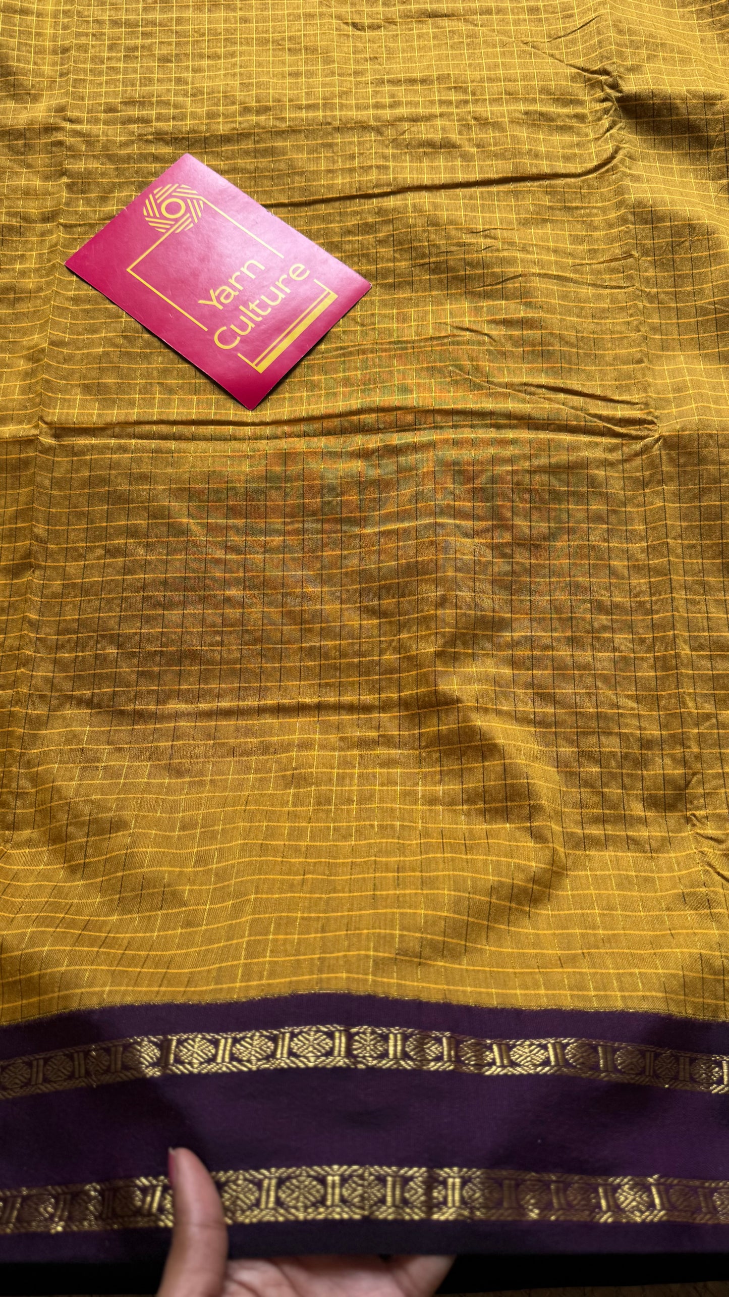 Yellow with wine contrast arani checkered saree, cotton silk - YCCOTNMA278
