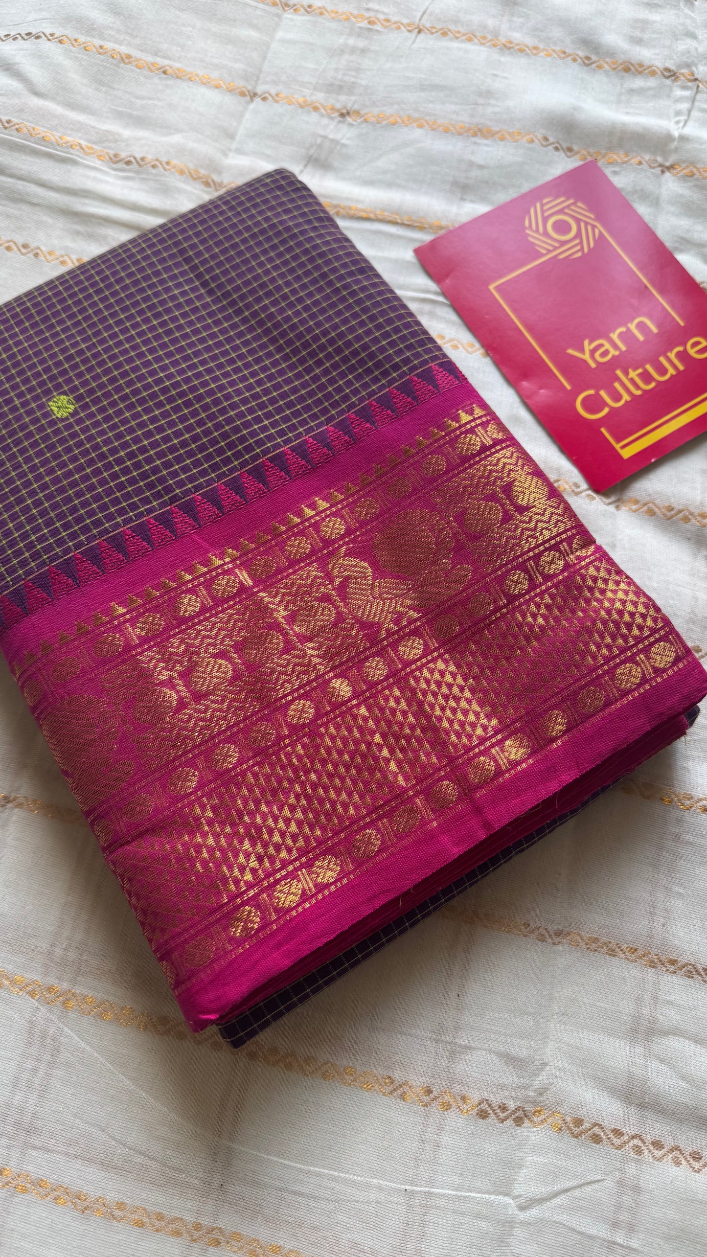 Dark purple with pink contrast, checkered kanchi cotton saree - YCCOTNJU19