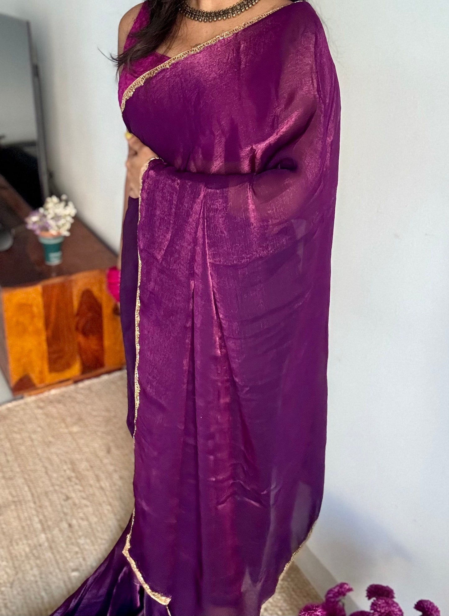 Playful Purple - royal hues, metallic dual tone space silk, embellished border - YCDOSDE62