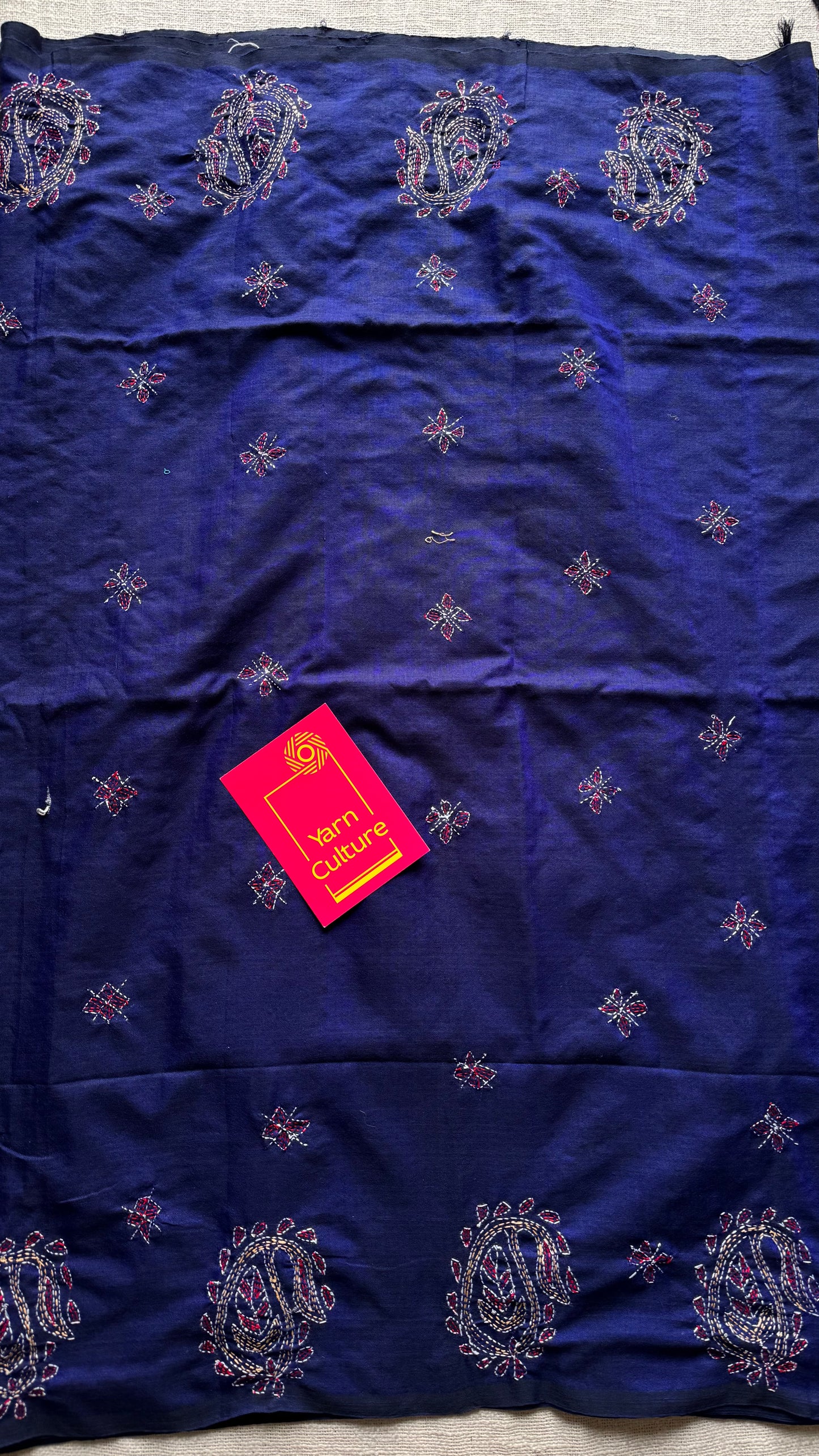 Embroidered blue kantha weave in soft cotton - YCBCKKJA143