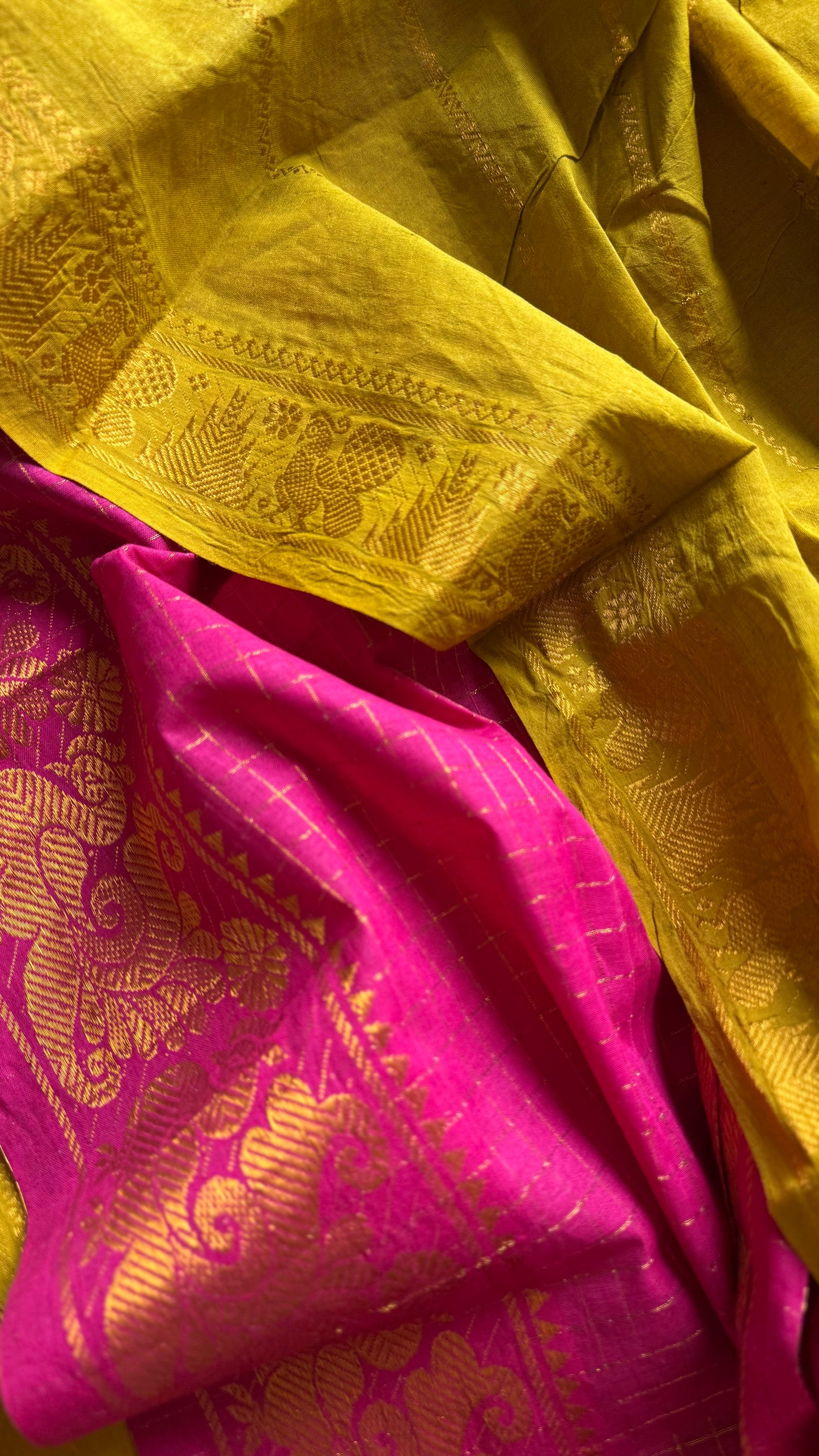 Lime green with hot pink, sungudi cotton half-half saree - YCCOTNIDMA291