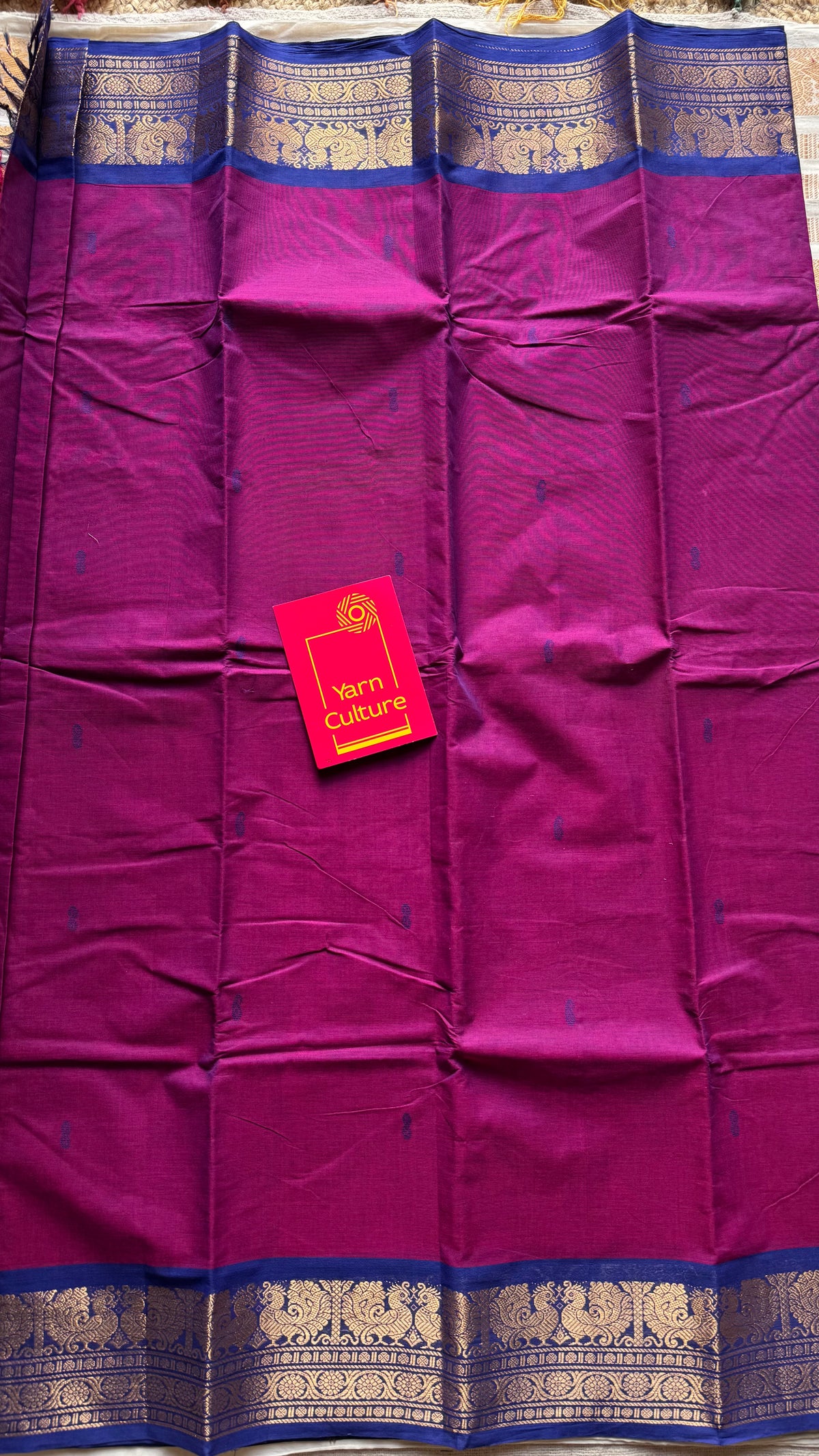 Purple pink with royal blue zari border chettinad cotton saree - YCCOTNCKSE15