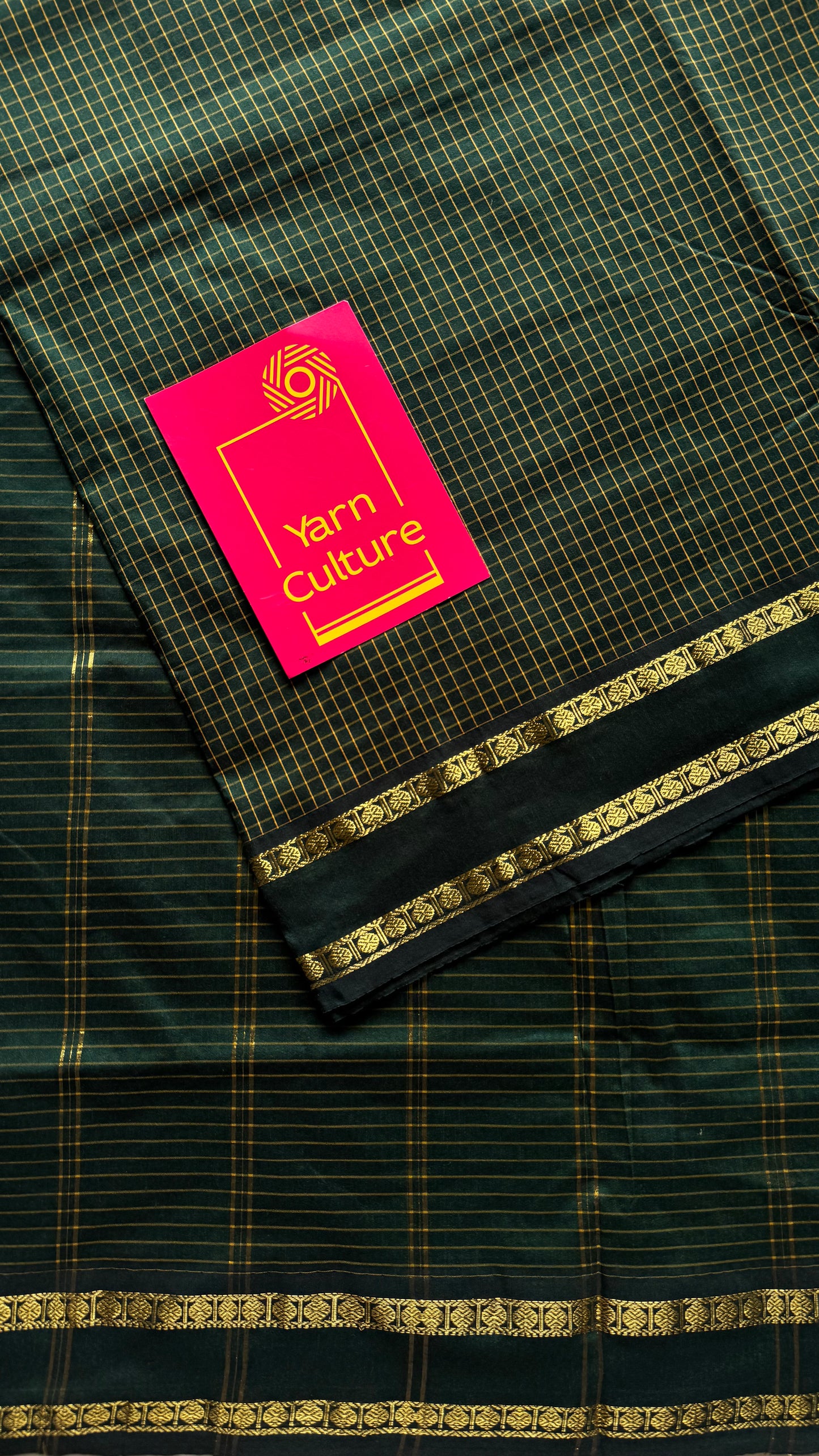 Dark green, arani checks saree, cotton silk - YCCOTNAUG18