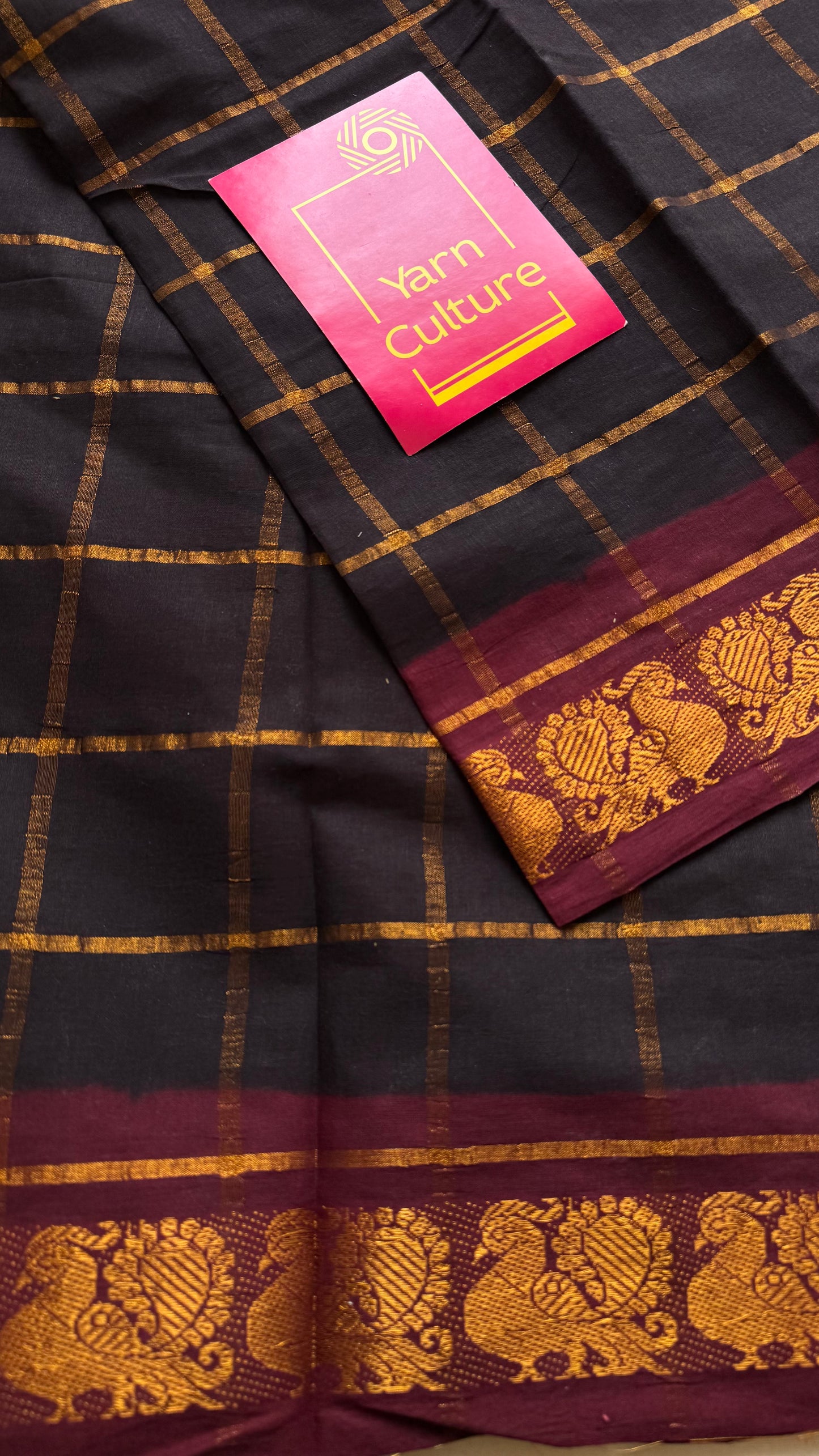 Brownish black with maroon pavithra kattam sungudi, madurai cotton - YCCOTNMSAP144