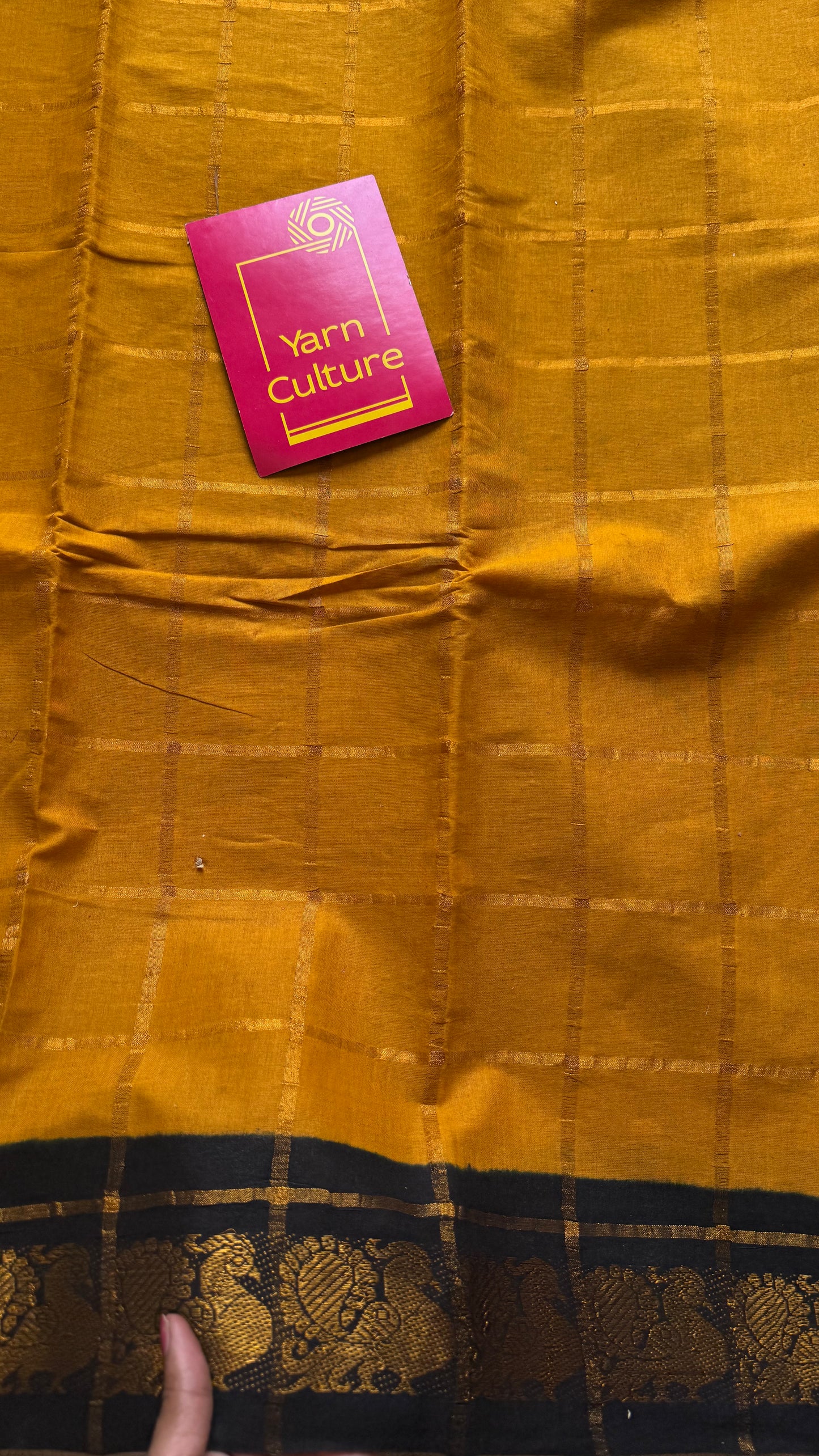 Turmeric yellow with black pavithra kattam sungudi, madurai cotton - YCCOTNMSAP141