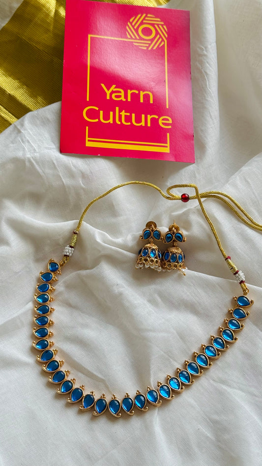 Blue enamel stone neckpiece, with earrings - YCGPNP742