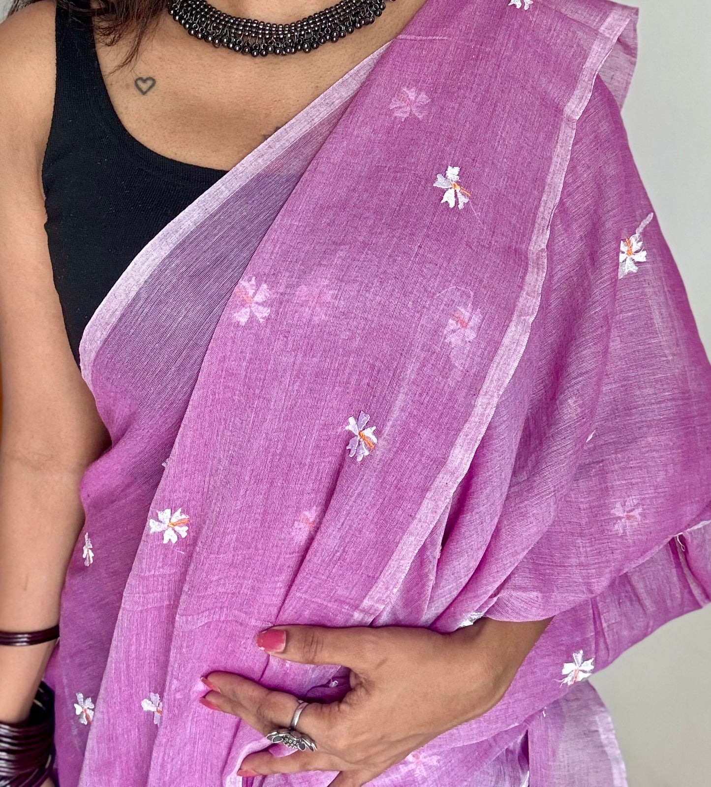 Mauve pink parijat mul cotton saree  - YCBCMCAP33
