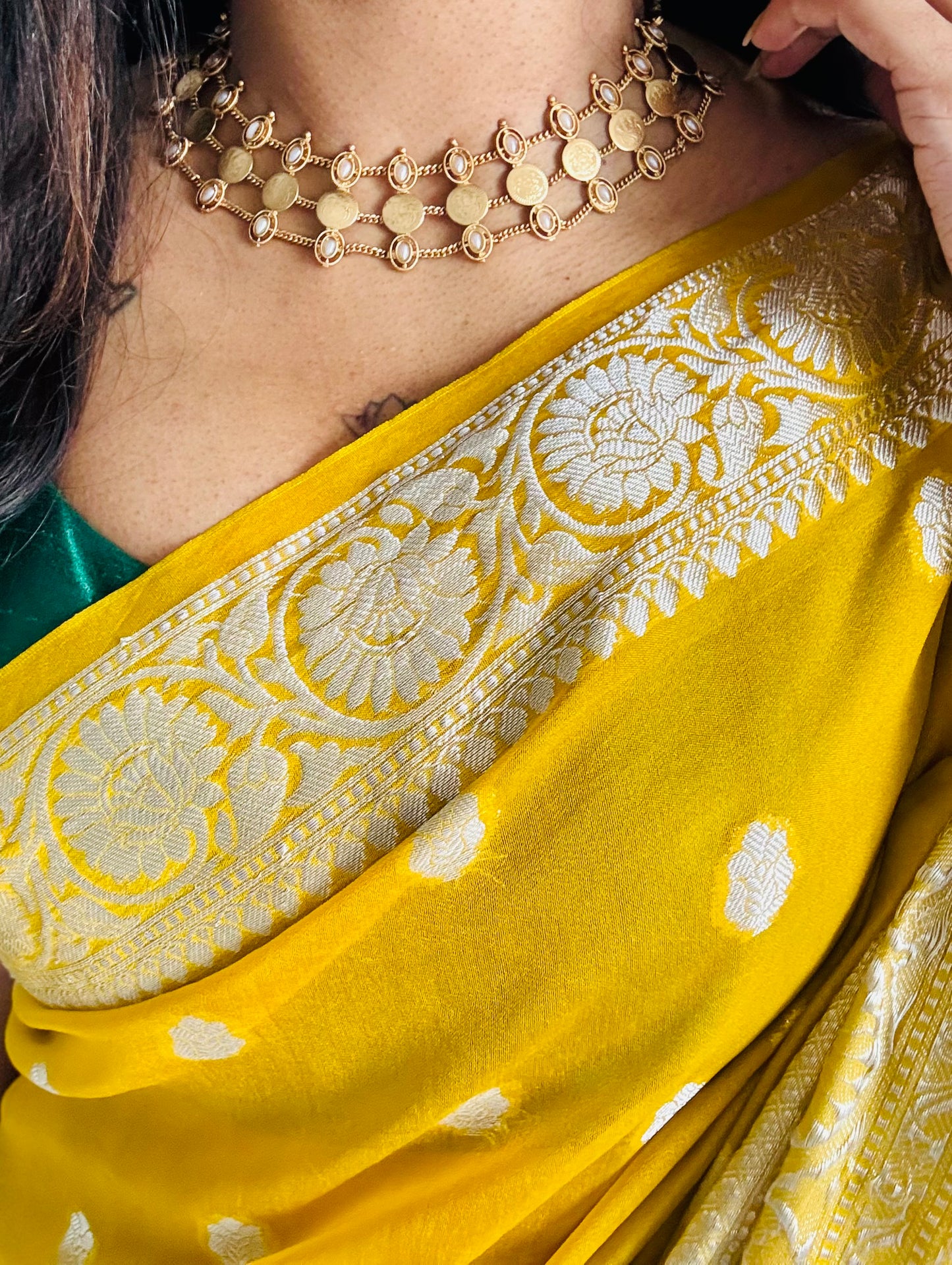 3 layered coin and pearl neckpiece with earrings - YCGPNP633a