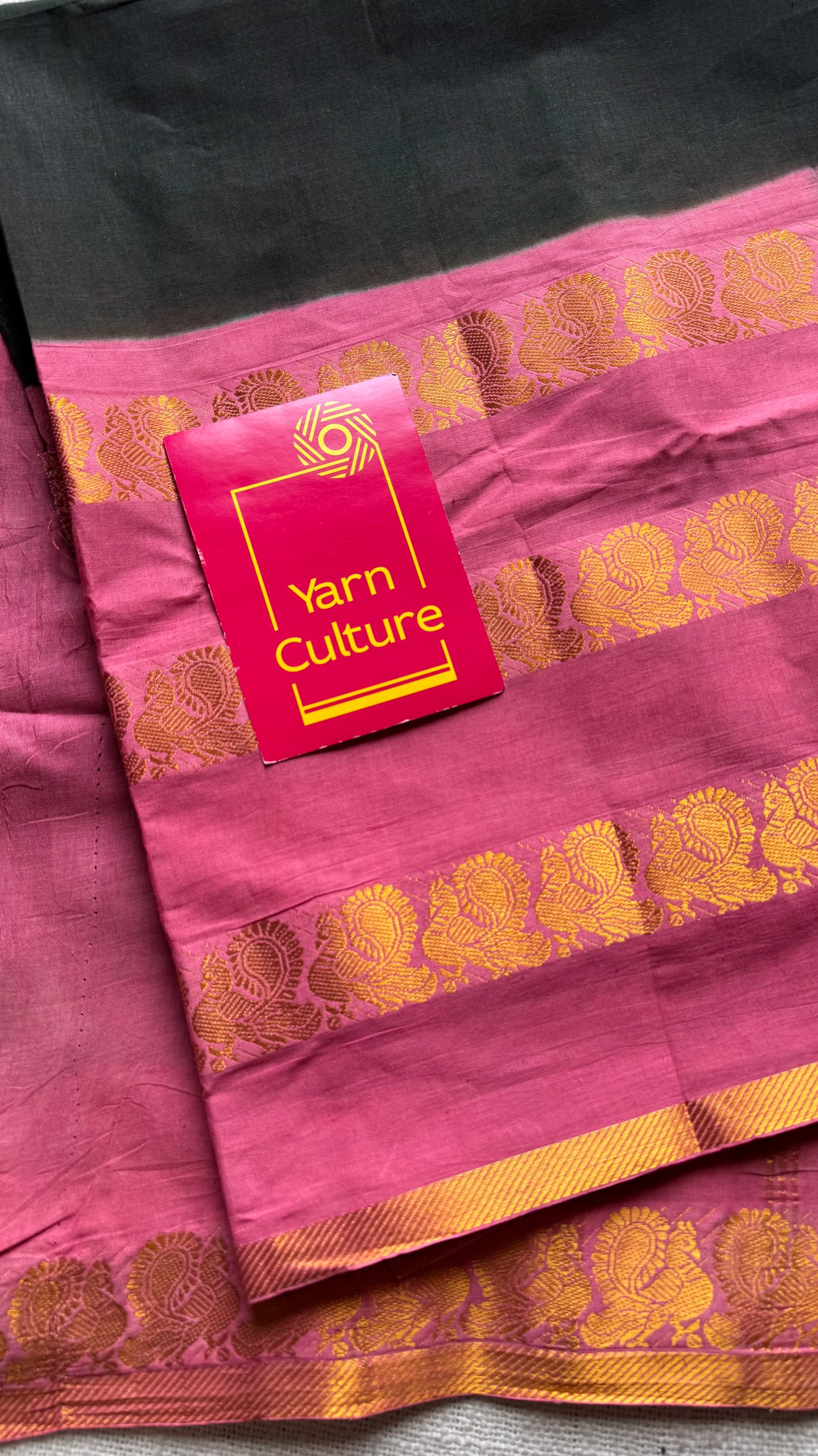 Dark green and pink sungudi with triple peacock motif rettai pettu wide border - YCCOTNSEMS51