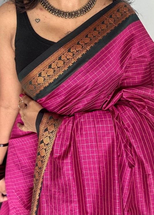 Dark pink with dark green, checks - cotton silk - YCCOTNOCKCS9